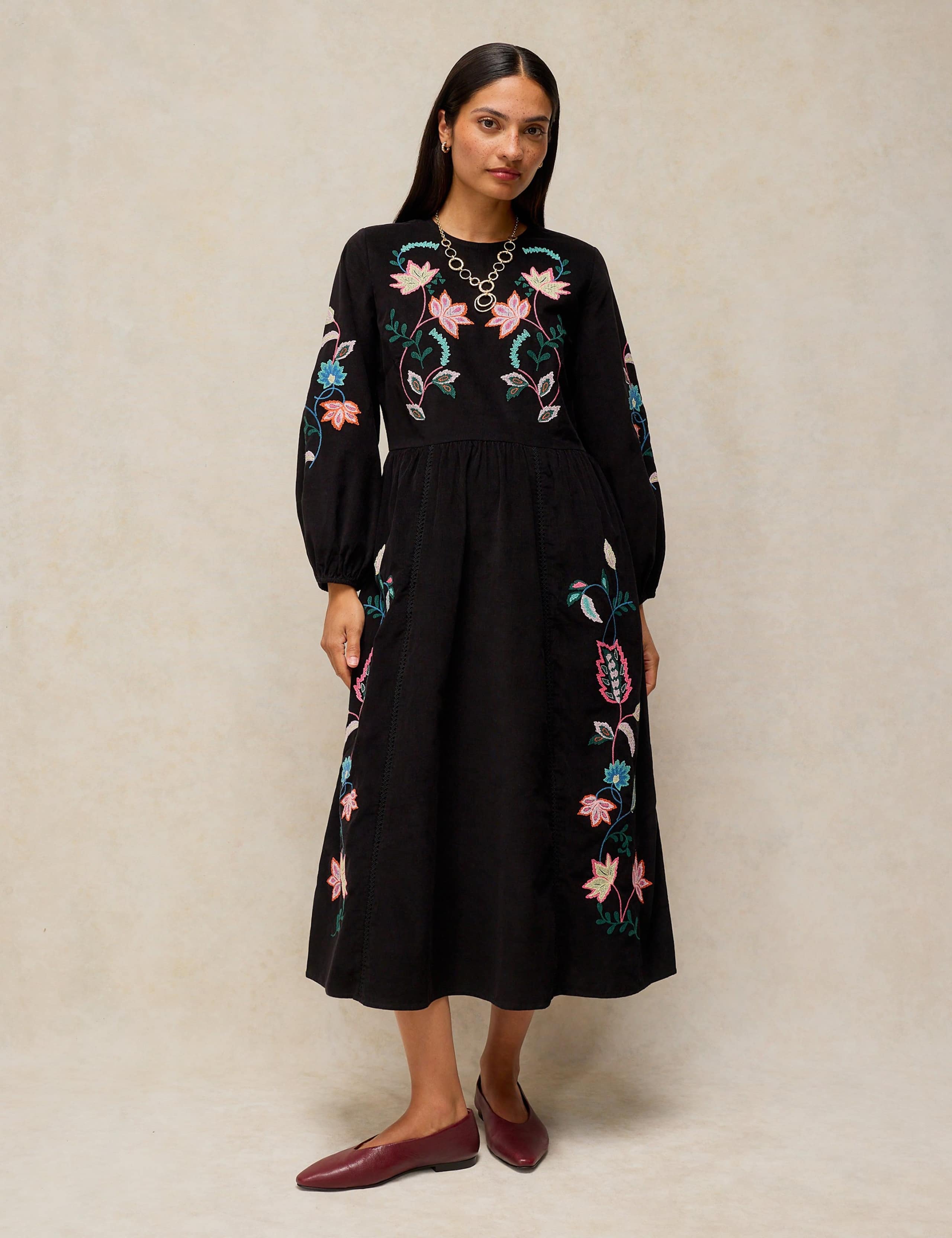 Embroidered Cotton Midi Dress