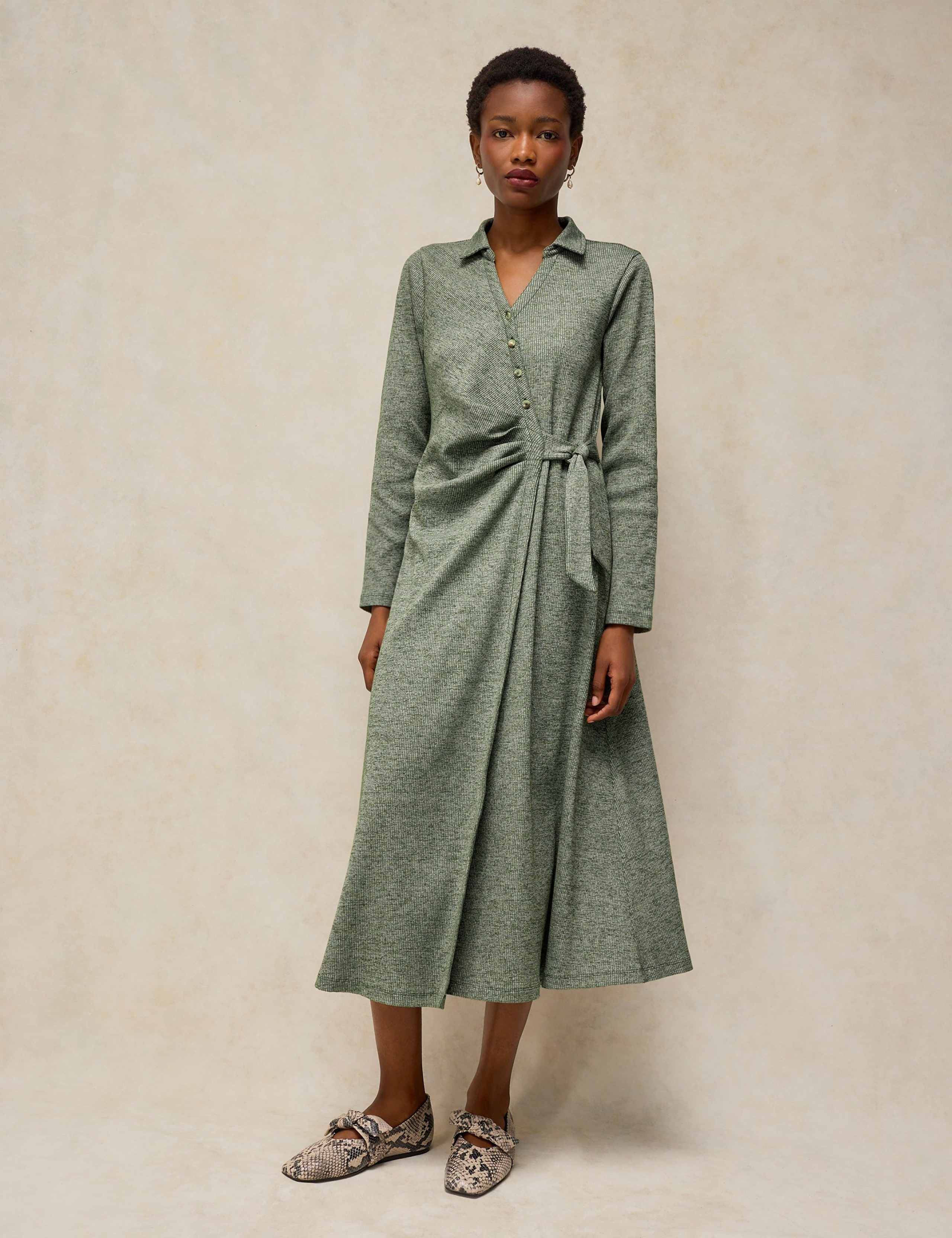 Notch Neck Midi Dress With Modal