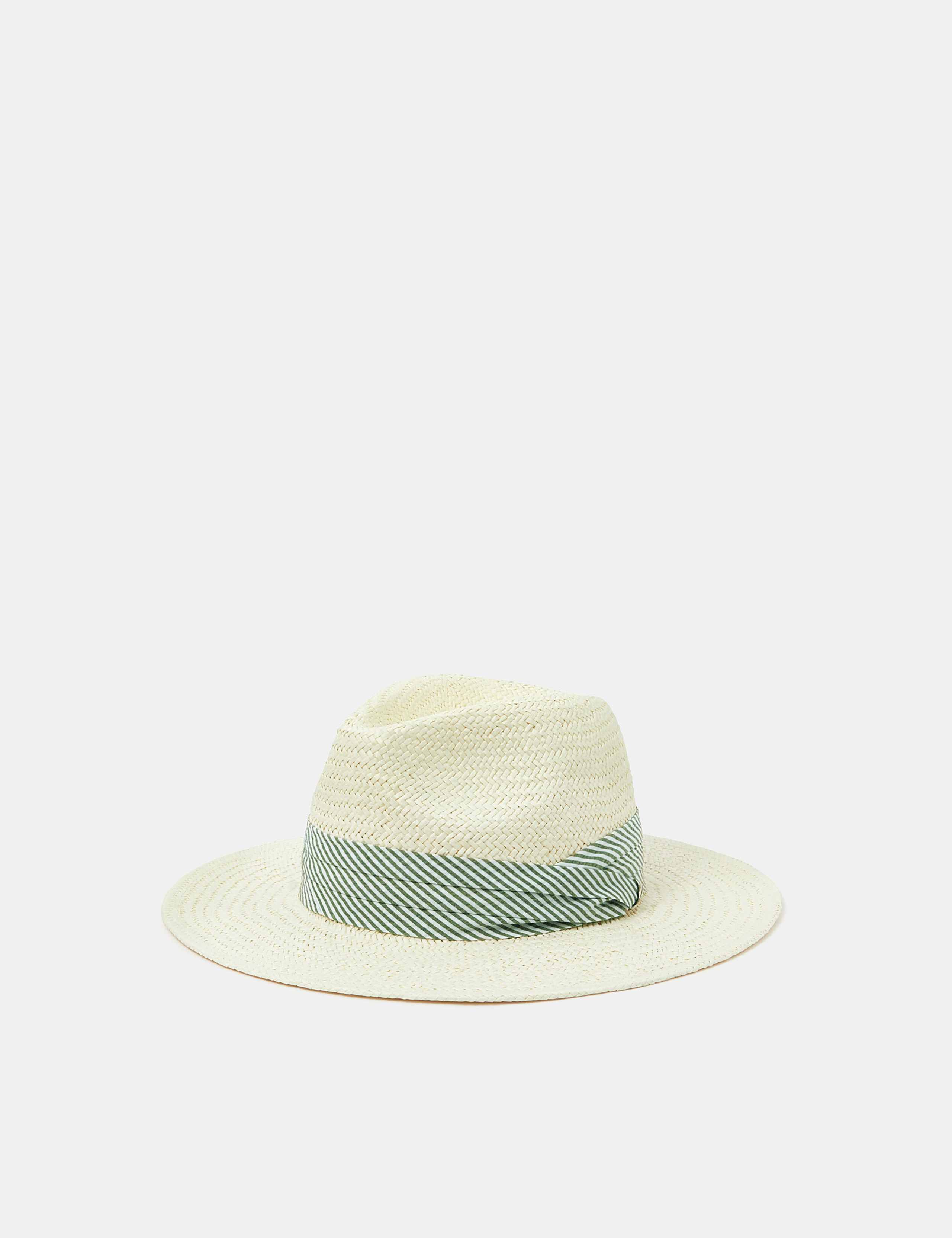 Straw Weave Striped Band Fedora Hat