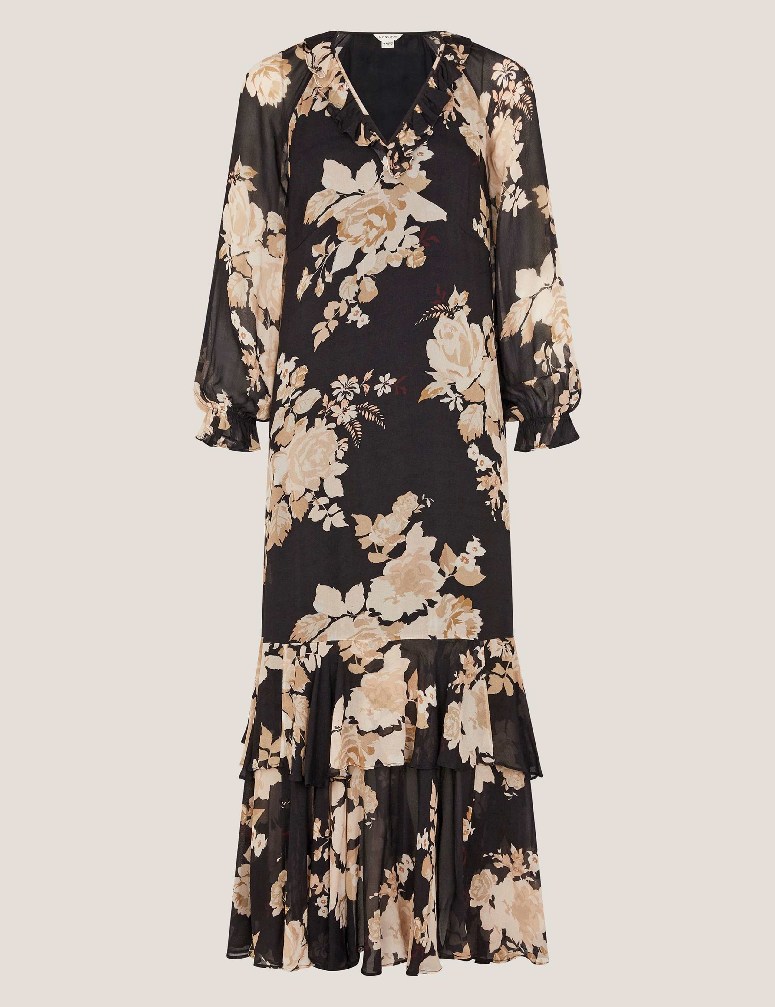 Floral V-Neck Ruffle Maxi Dress