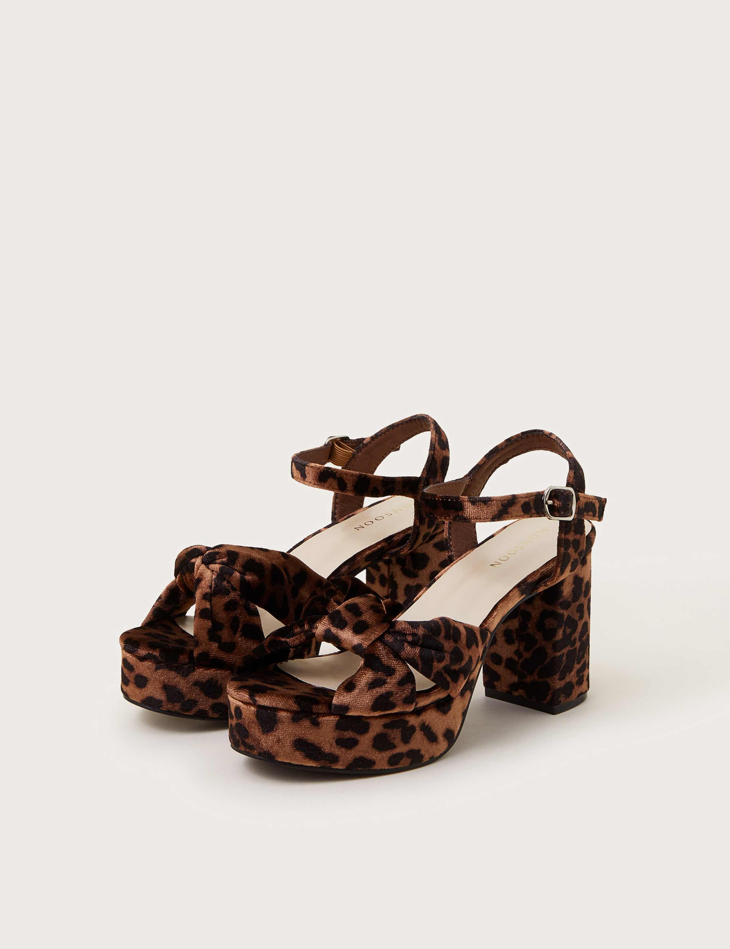 Leopard Print Ankle Strap Block Heel Sandals