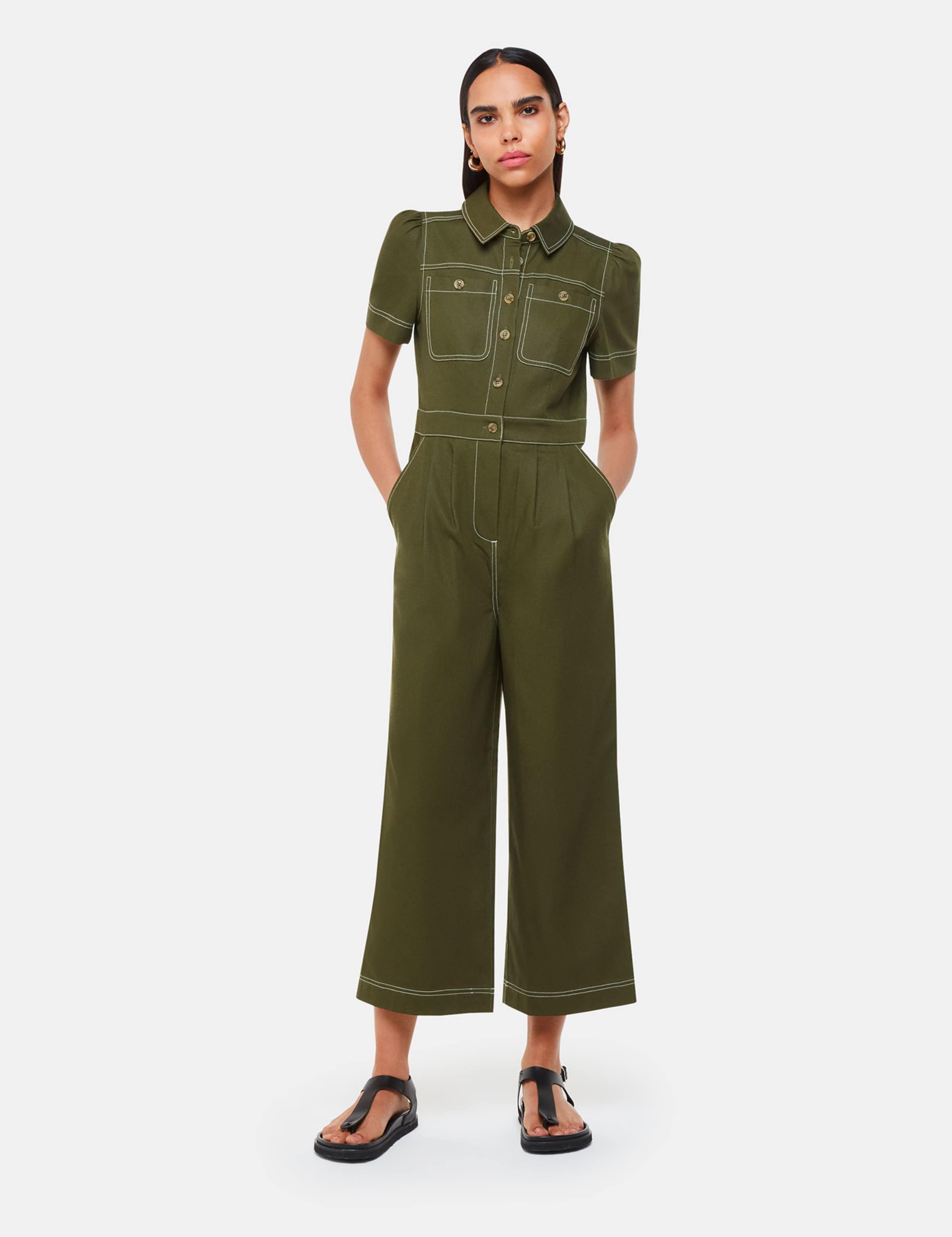 Lyocell Rich Short Sleeve Utility Jumpsuit