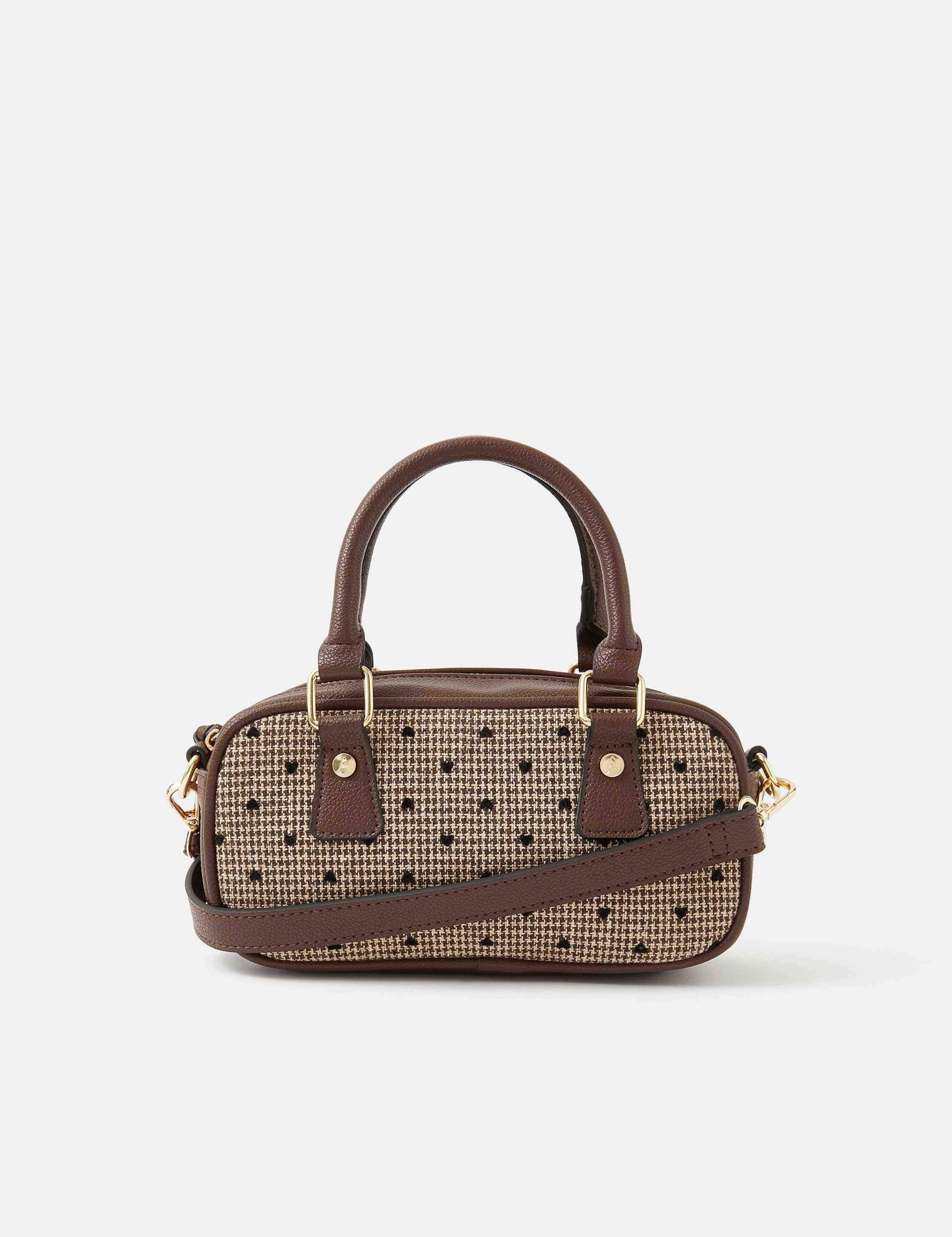 Tweed Heart Print Cross Body Bowler Bag