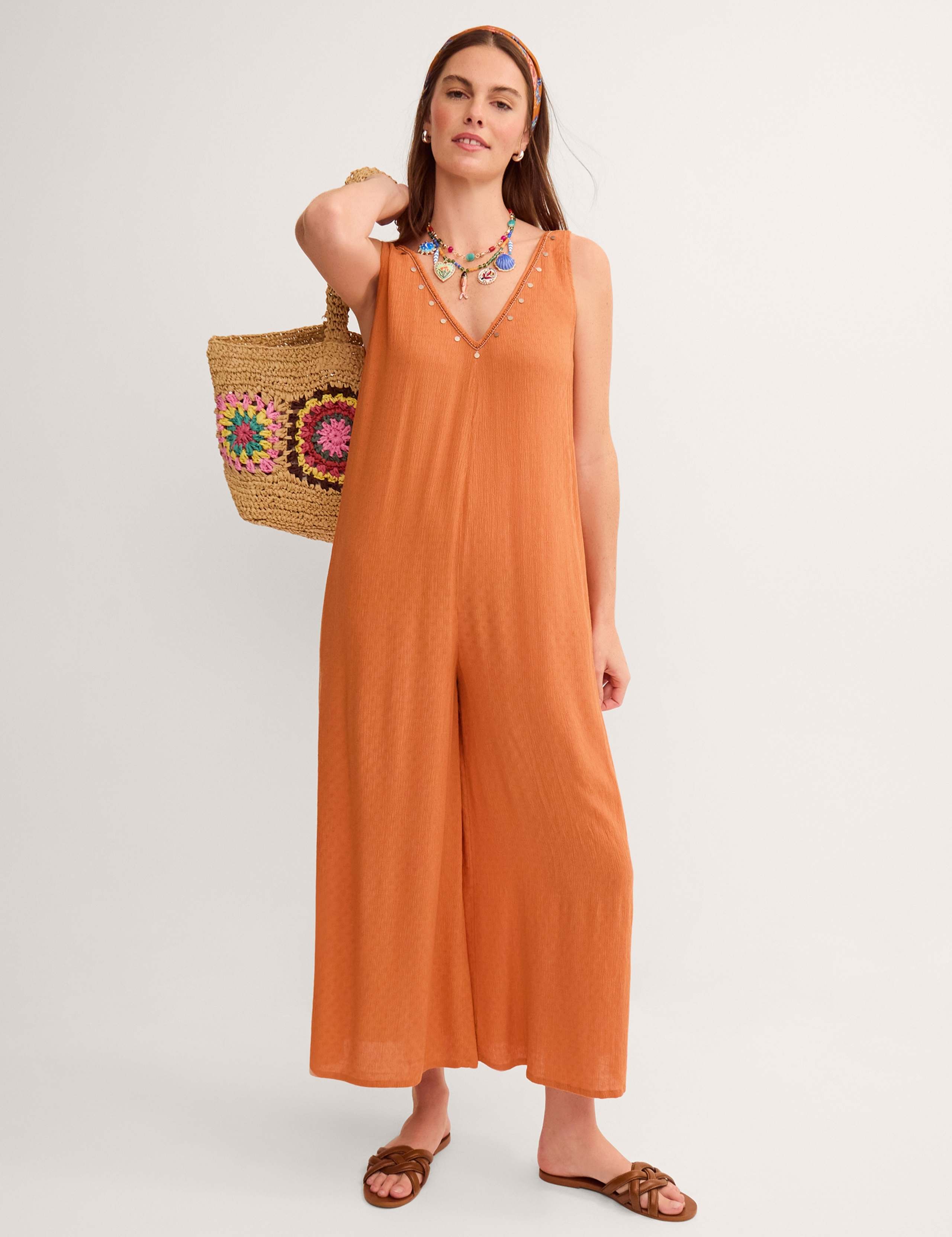 Textured V-Neck Sleeveless Relaxed Jumpsuit