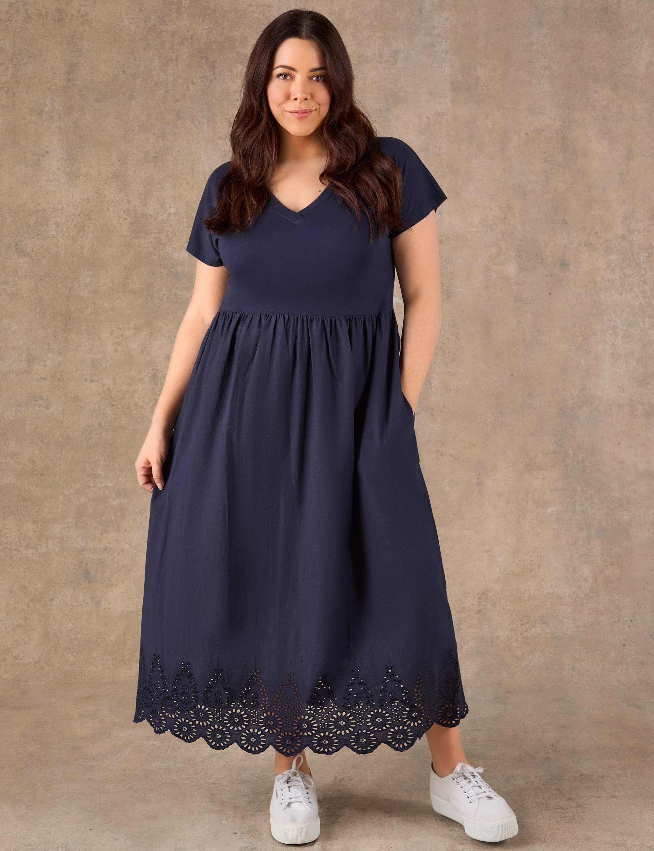 Pure Cotton Jersey Broderie Maxi Skater Dress