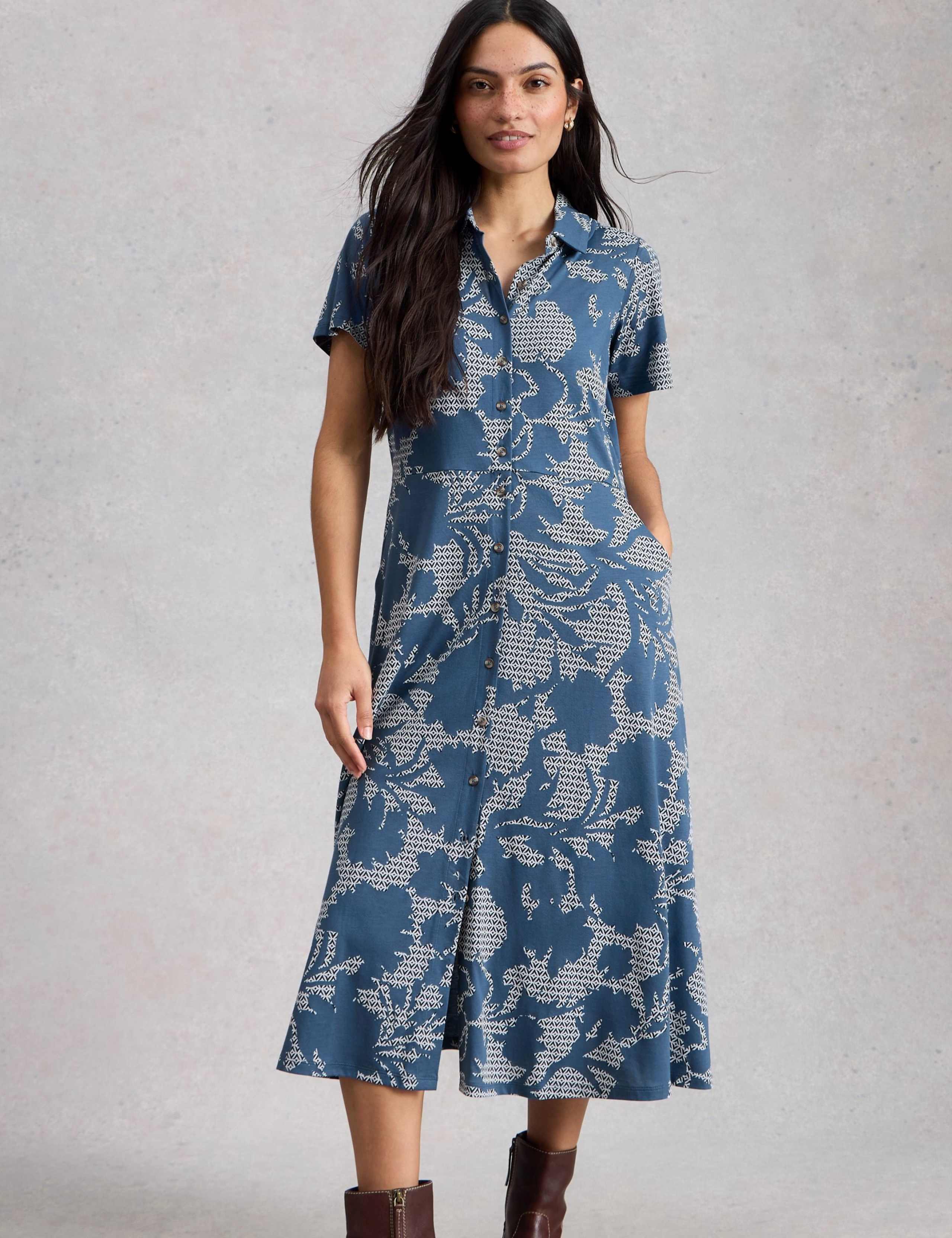 Cotton Blend Floral Midi Tea Dress
