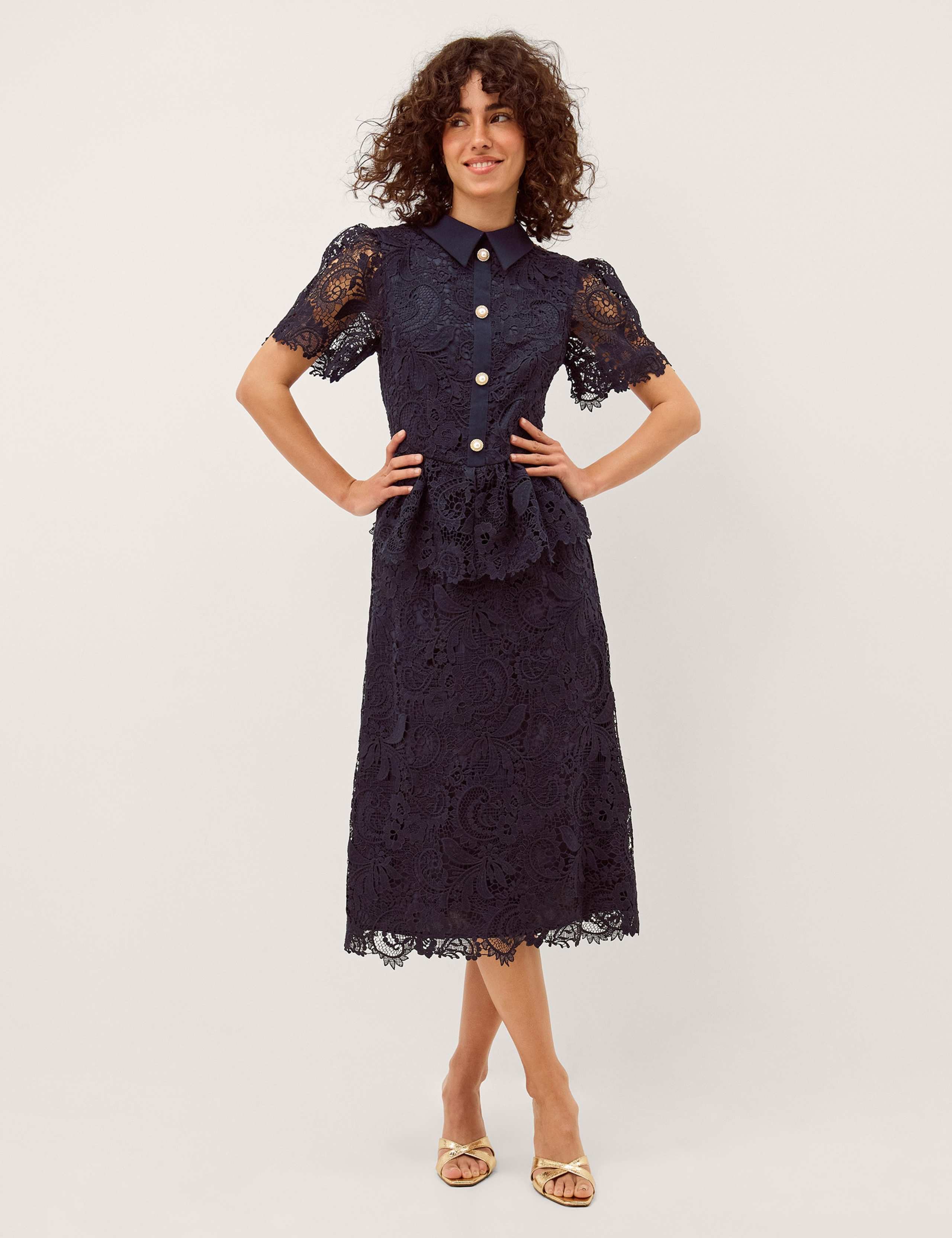 Lace Embroidered Floral Midaxi Shirt Dress