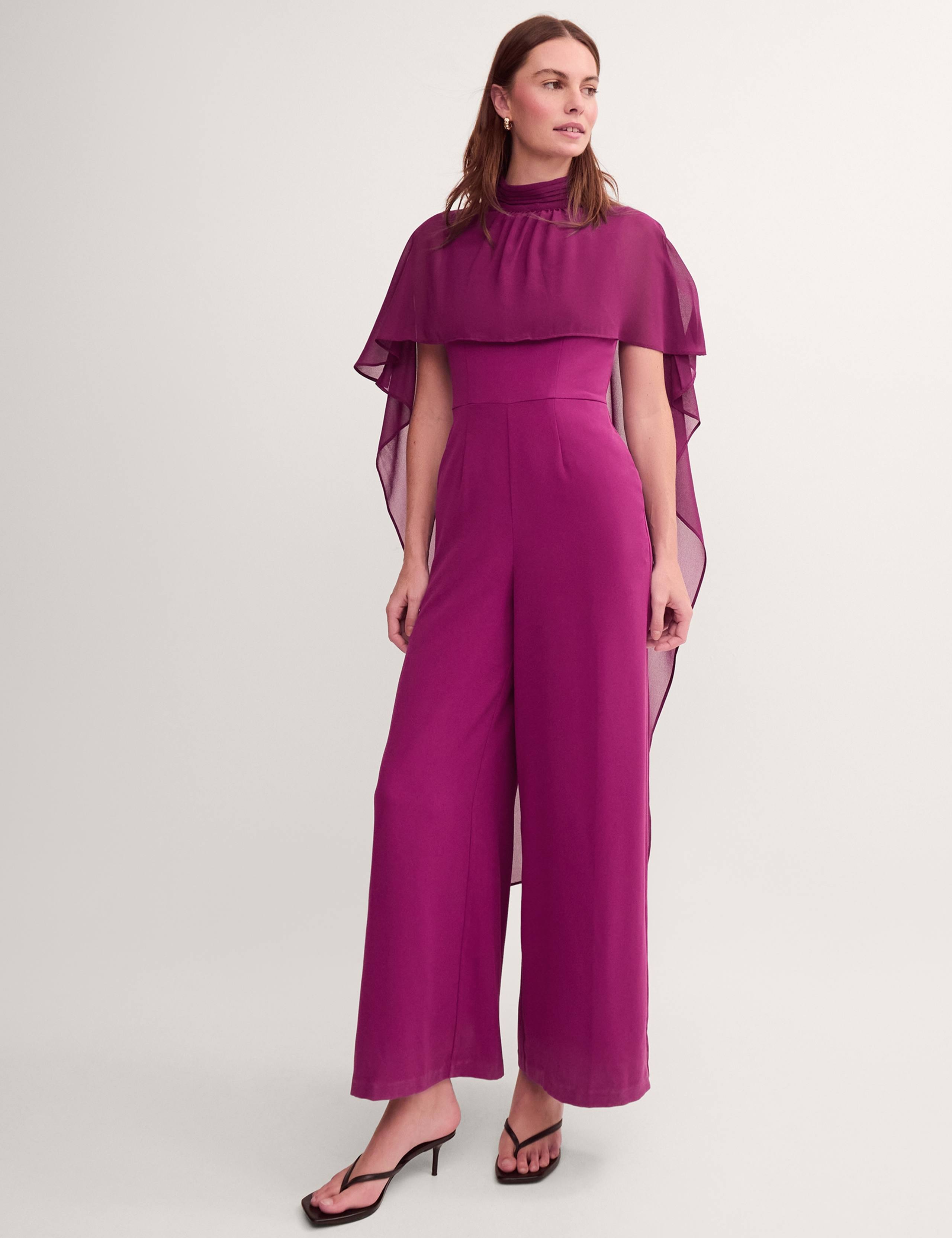 High Neck Cape Detail Waisted Jumpsuit