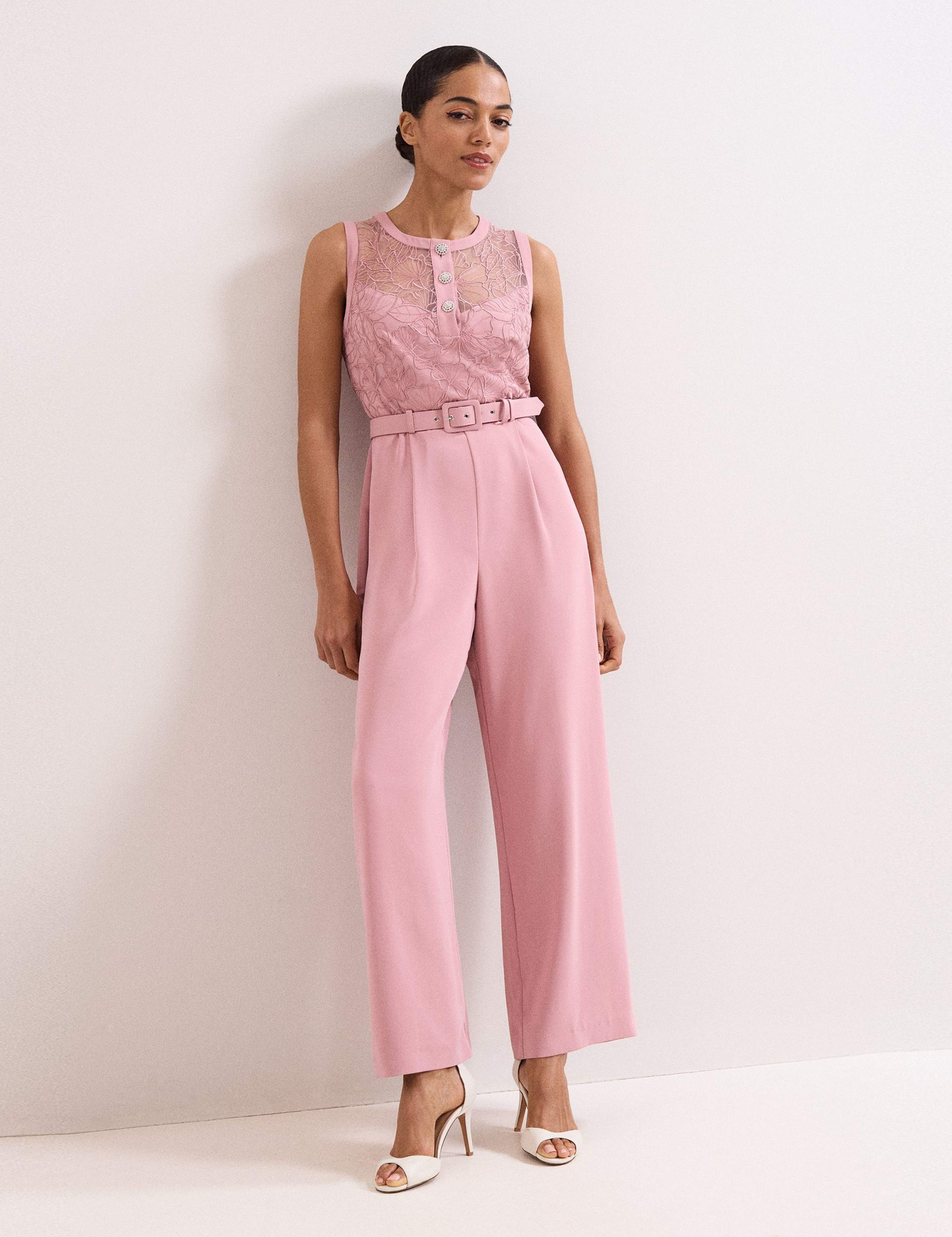 Lace Belted Wide Leg Jumpsuit
