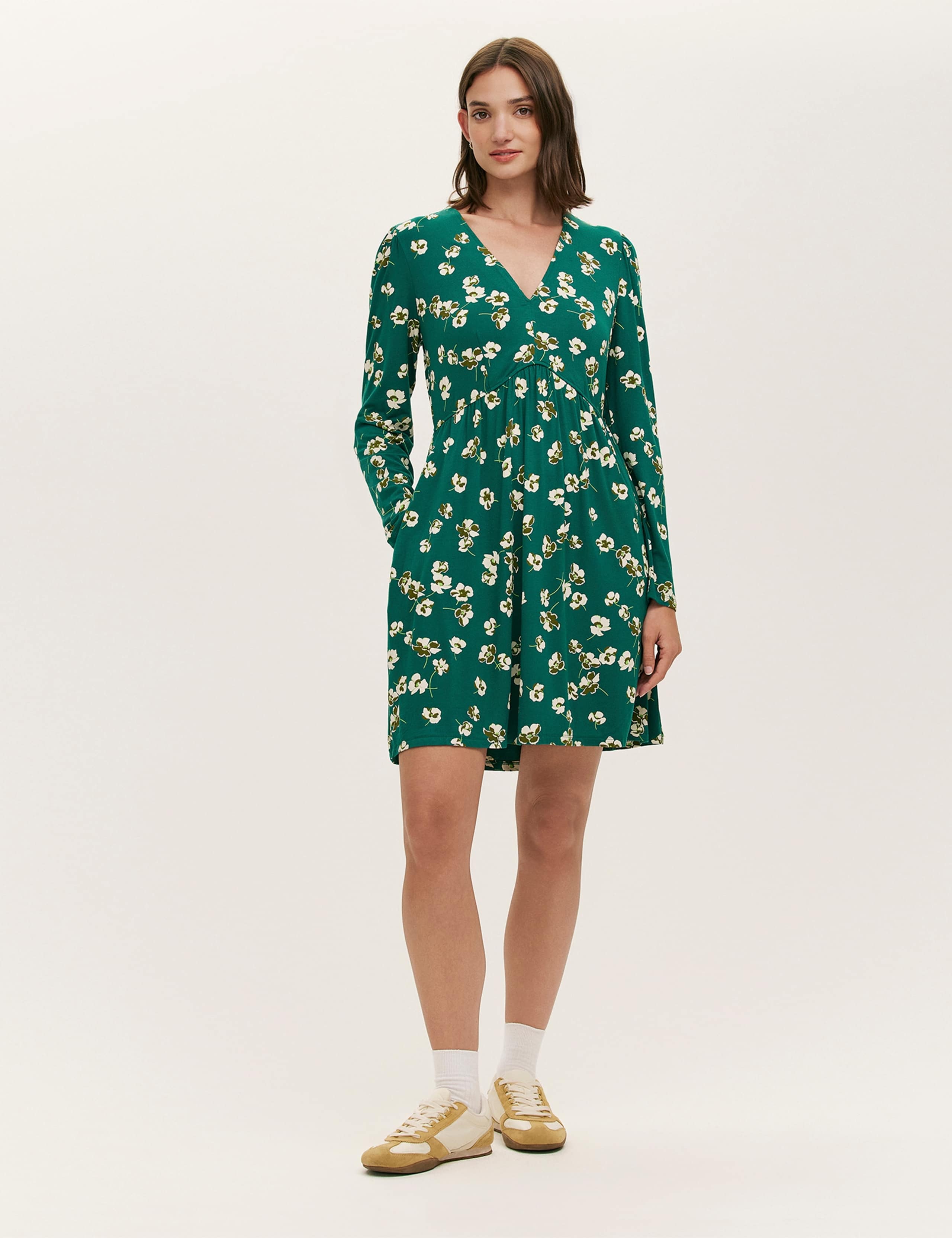 Jersey Floral V Neck Mini Skater Dress