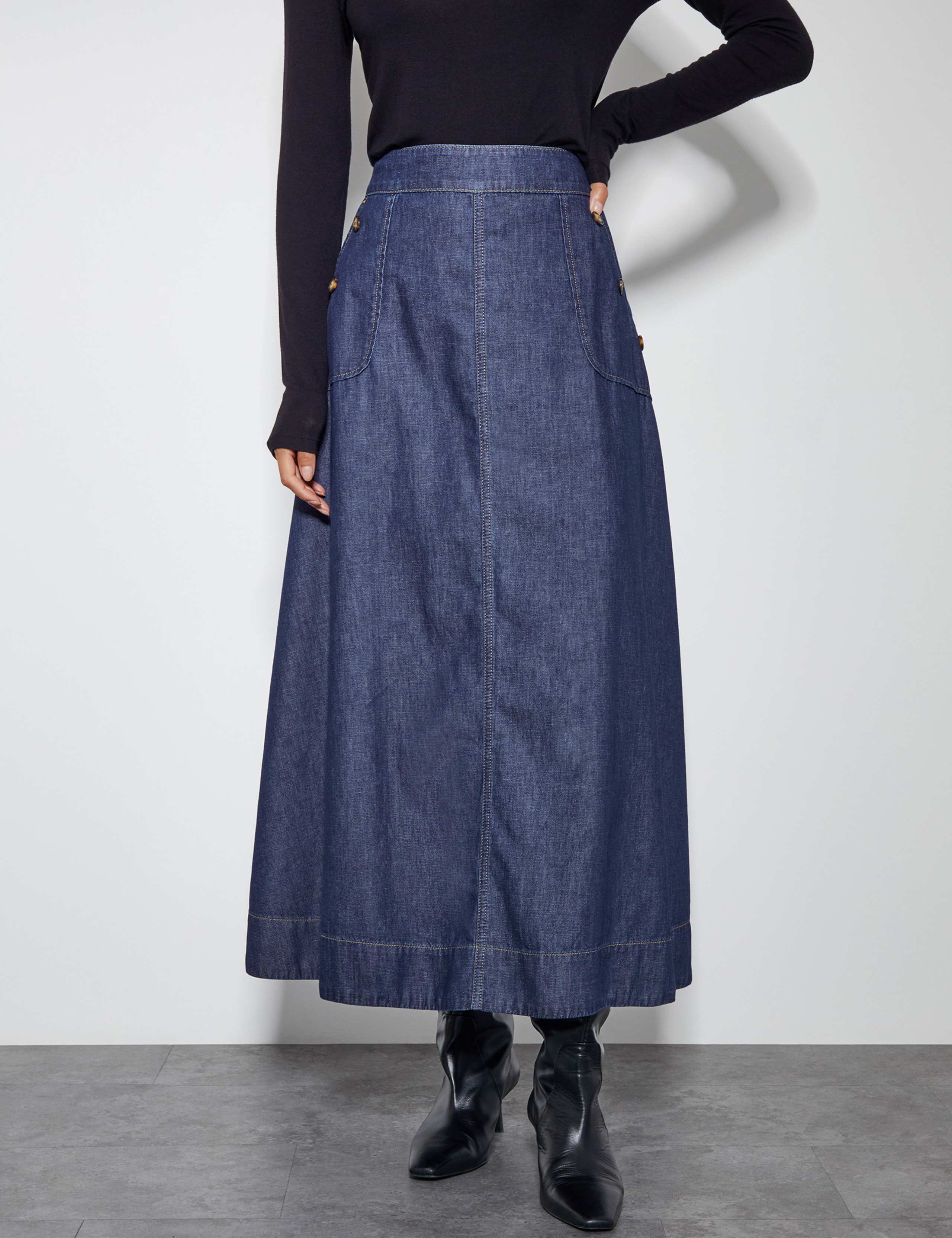 Denim Midi A-Line Skirt