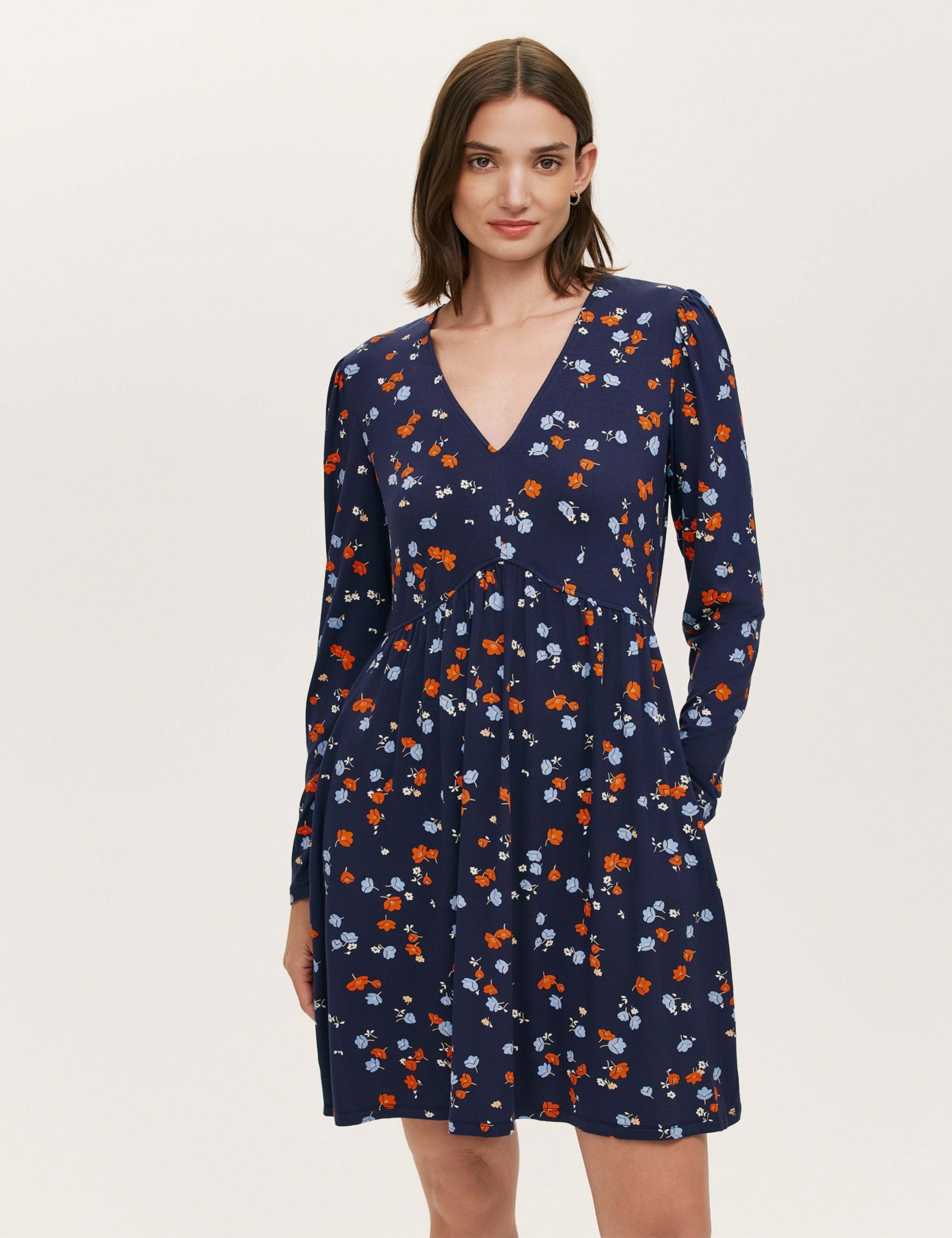 Jersey Printed V Neck Mini Skater Dress
