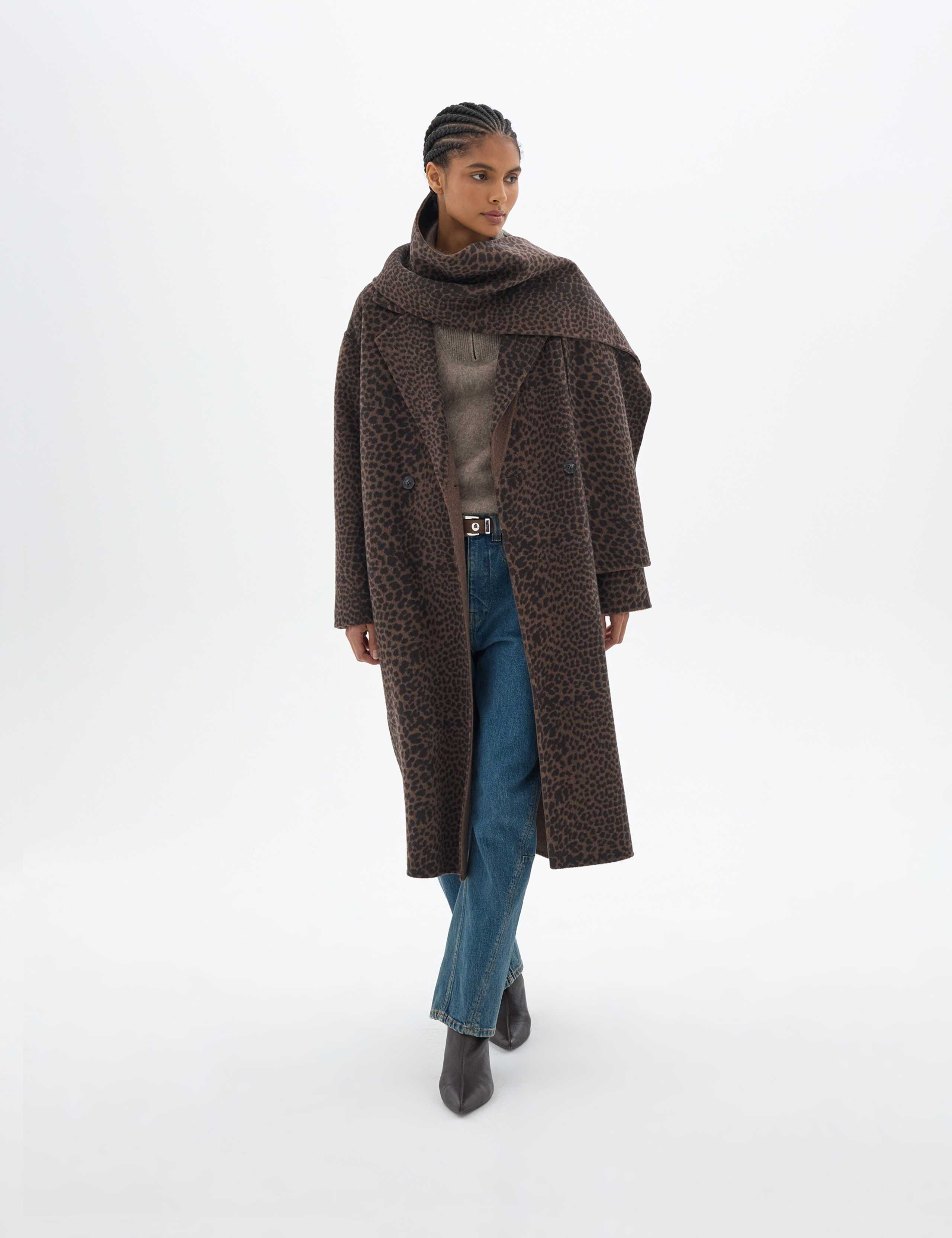 Pure Wool Leopard Print Overcoat