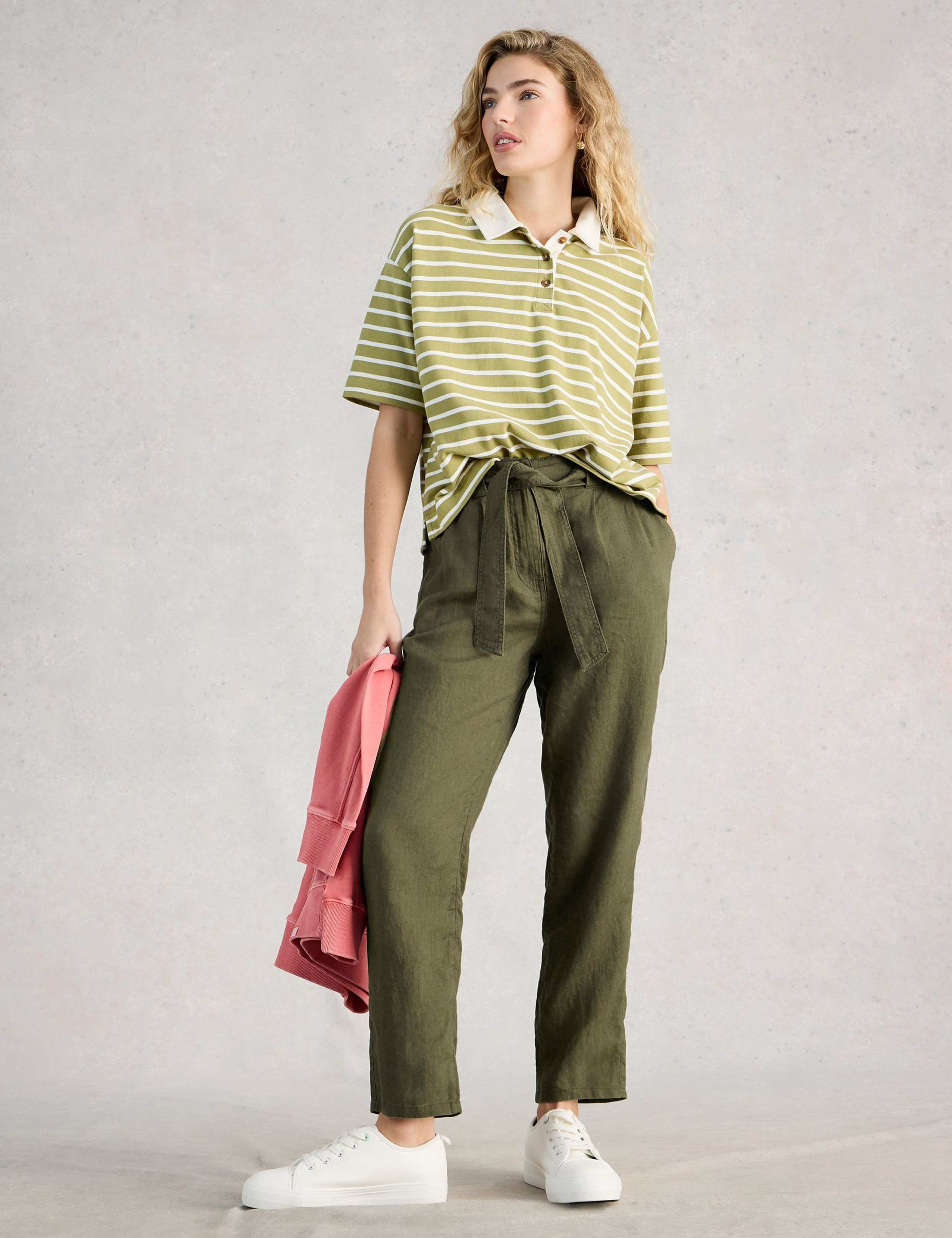 Pure Linen Tapered Ankle Grazer Trousers