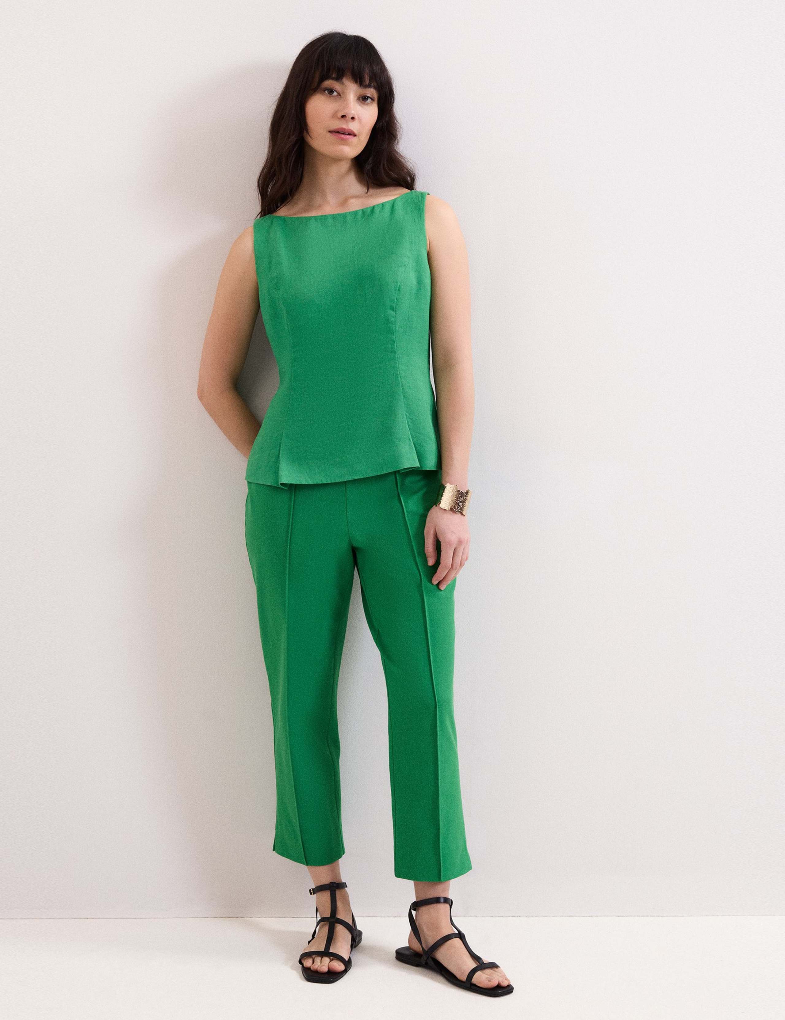 Cotton Blend Slim Fit Cropped Trousers