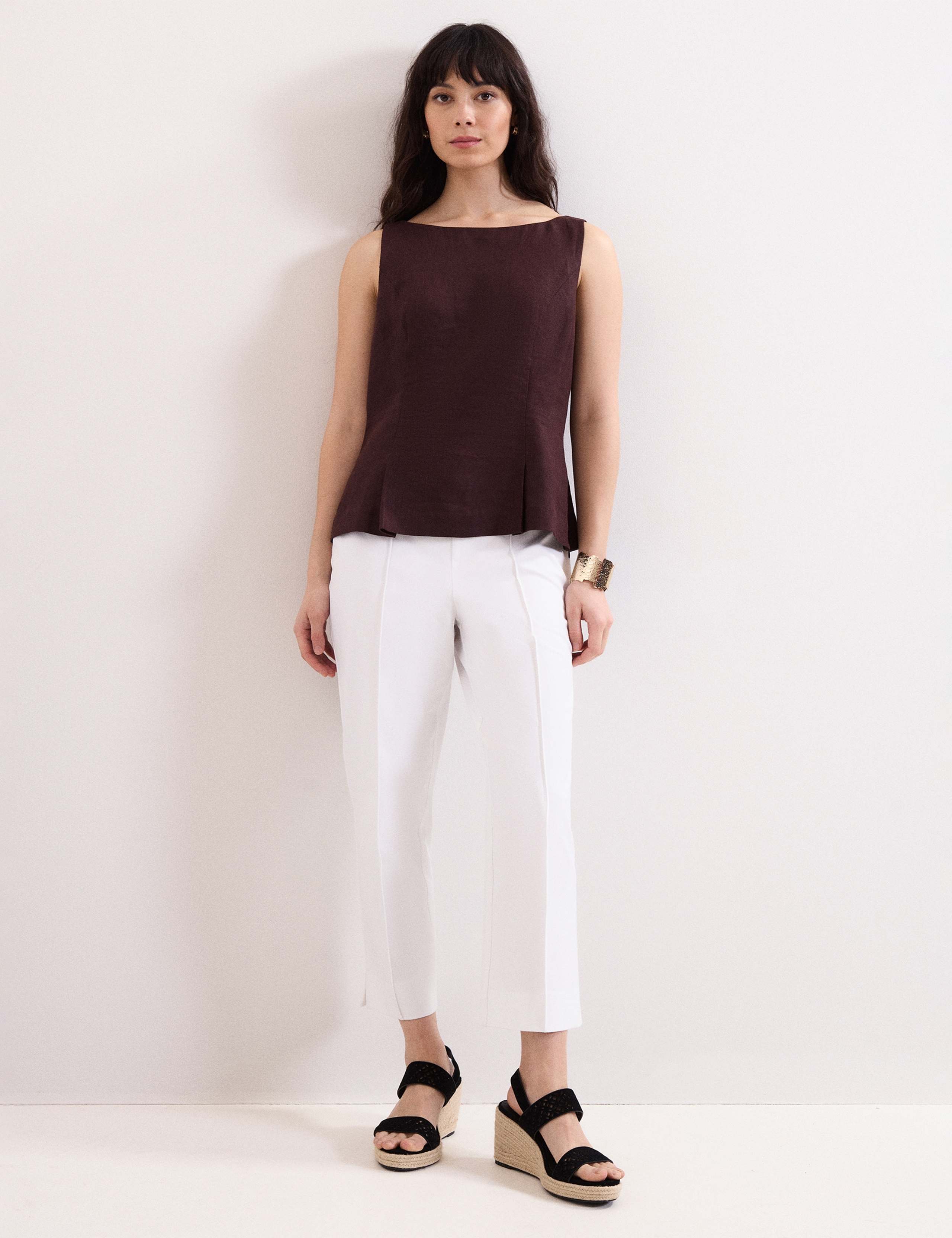Cotton Blend Slim Fit Cropped Trousers