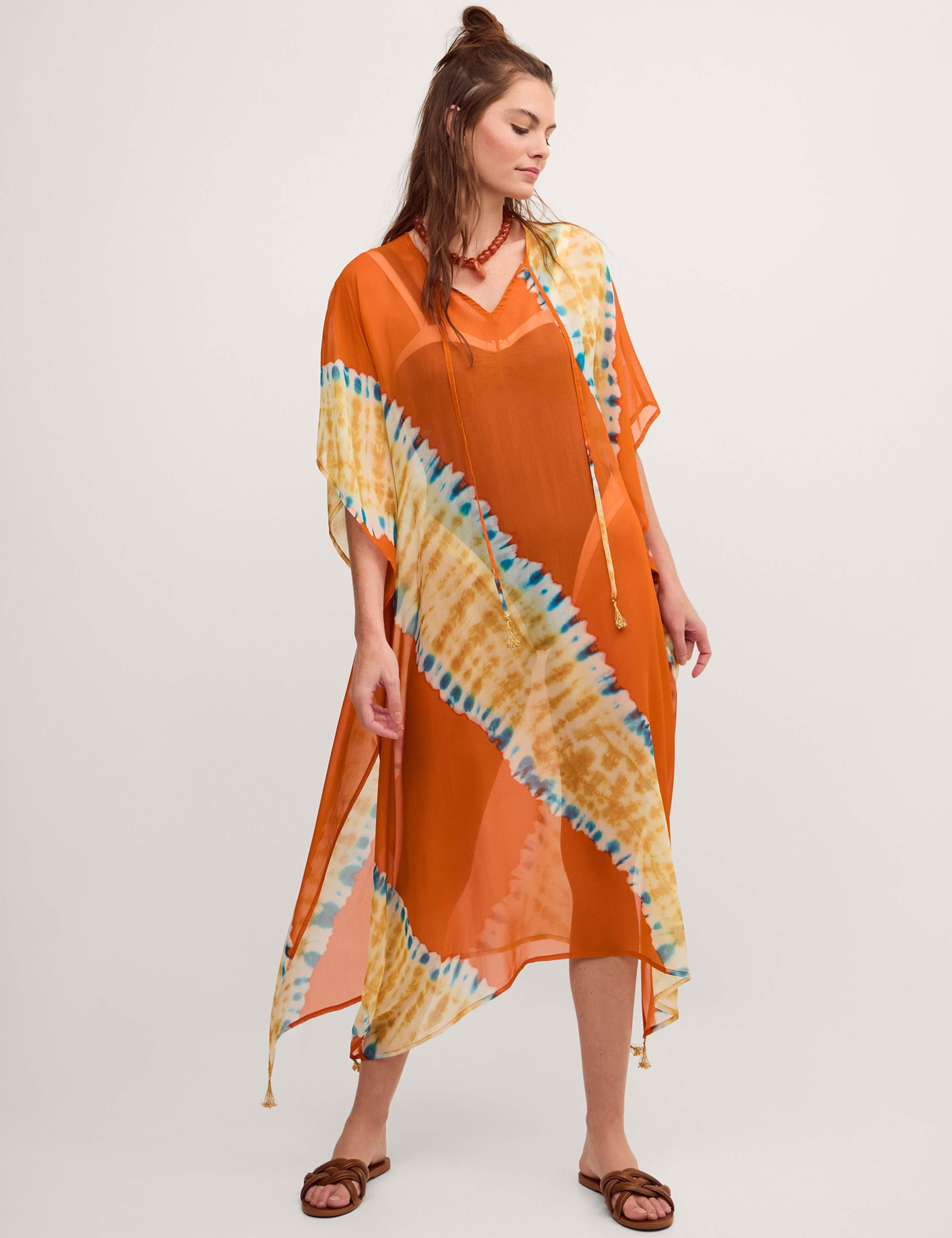 Tie Dye V-Neck Midi Beach Cover Up Kaftan