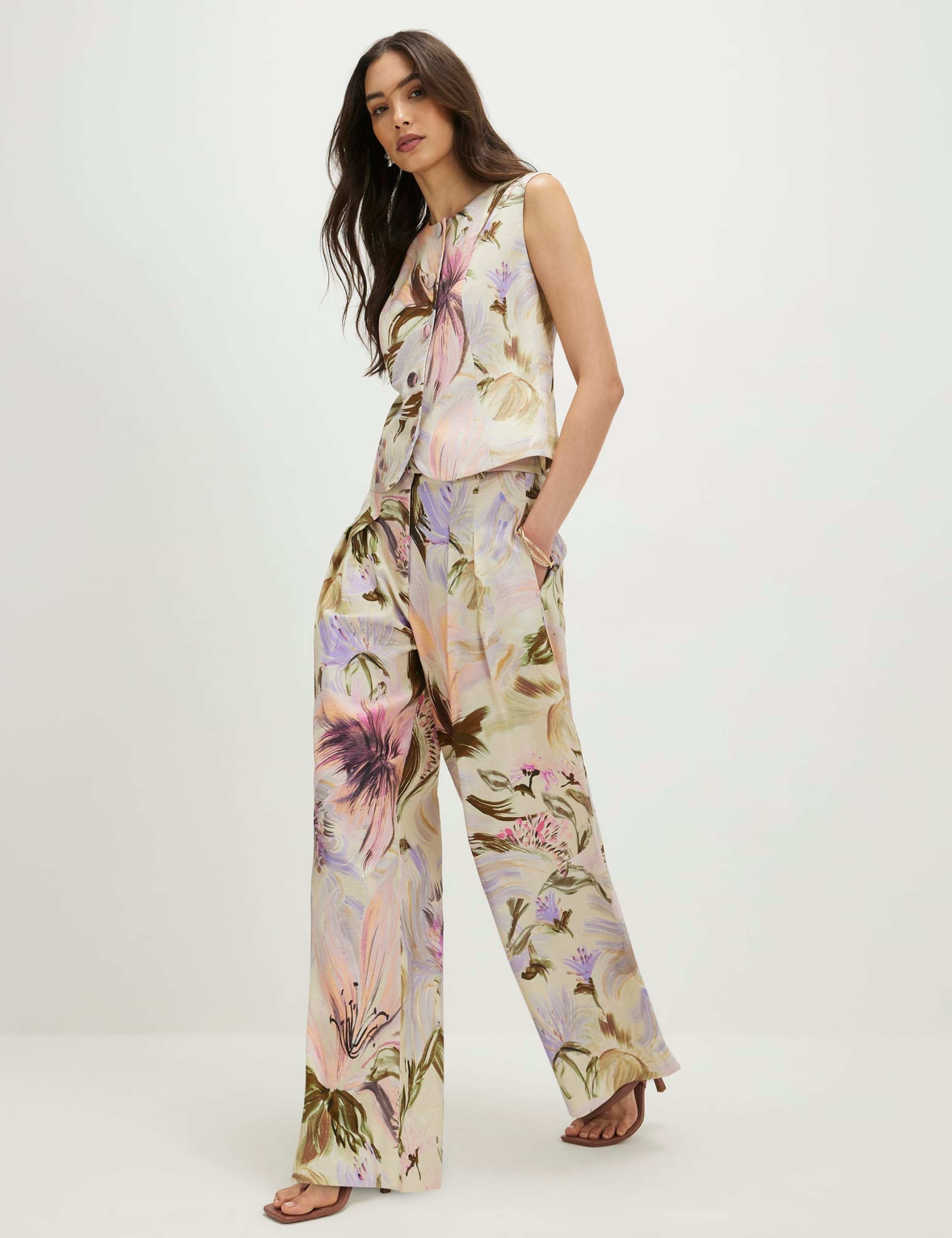 Cotton Rich Floral Wide Leg Trousers