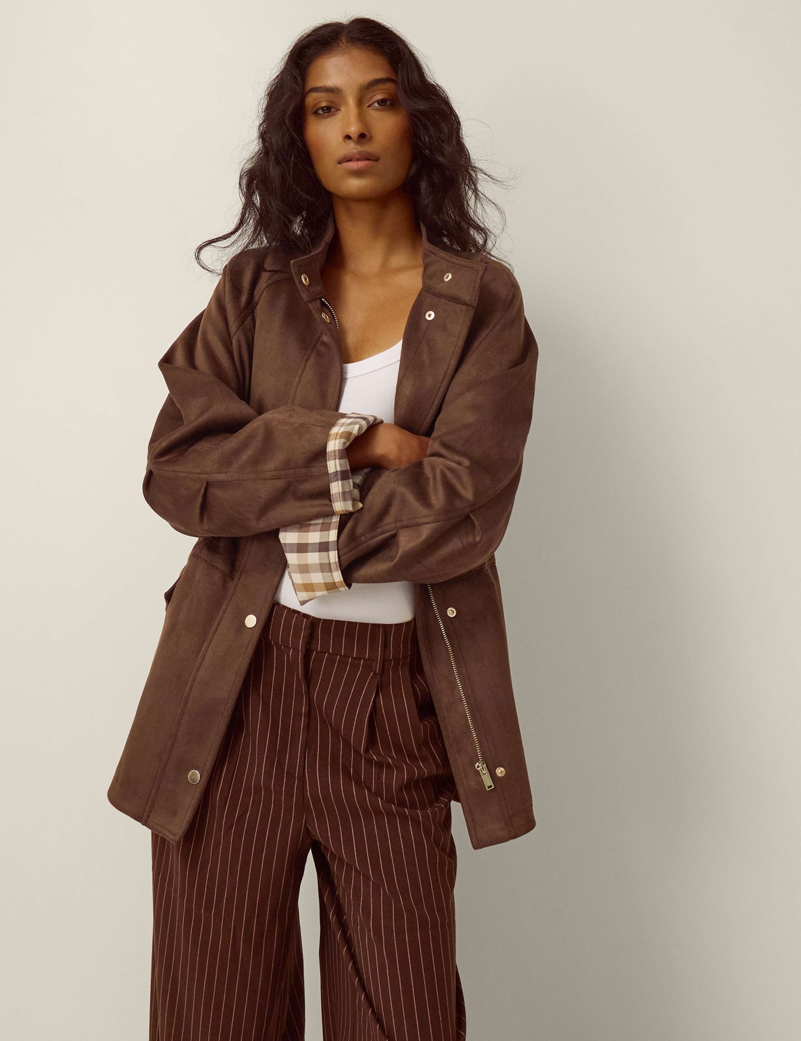 Suedette Funnel Neck Jacket