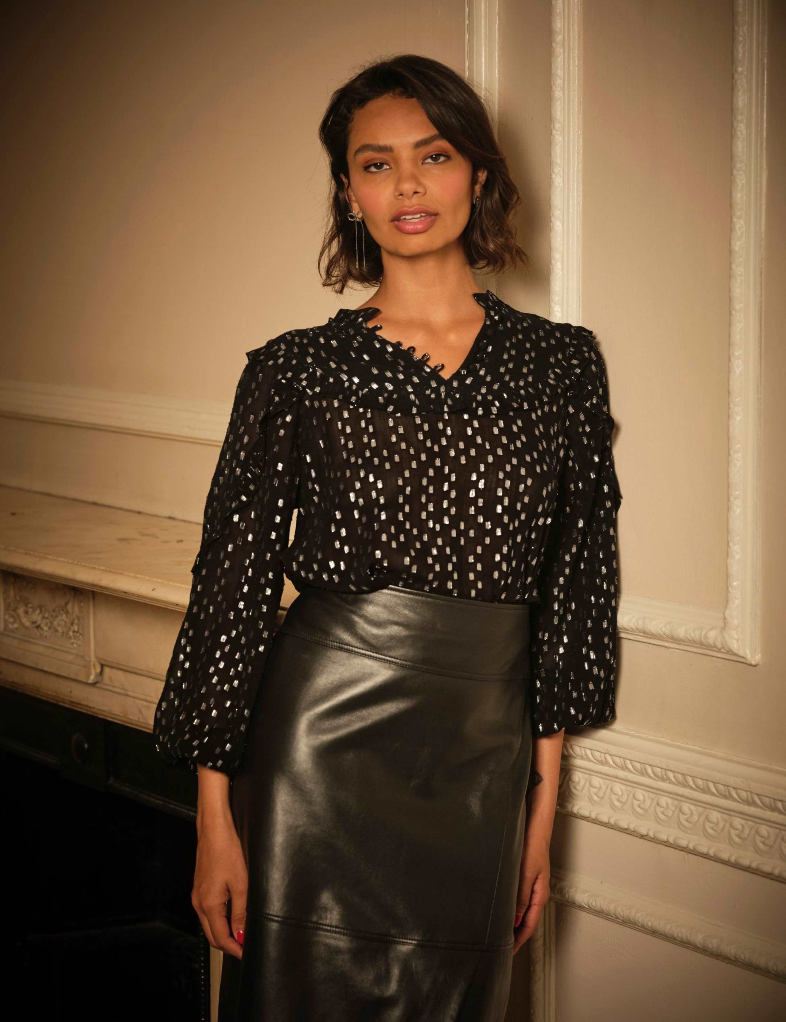 Metallic Button Detail Blouse