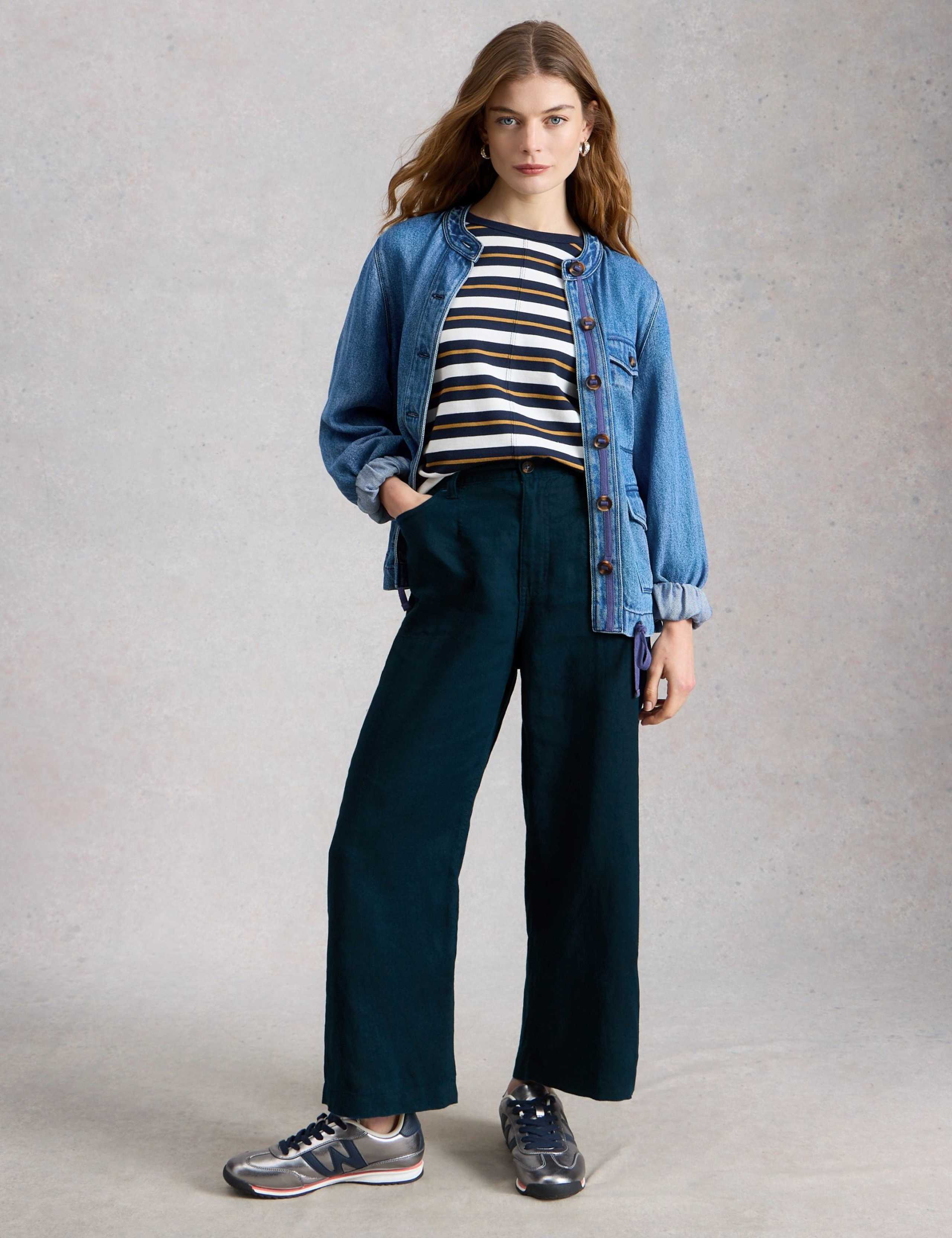 Pure Linen Wide Leg Cropped Trousers