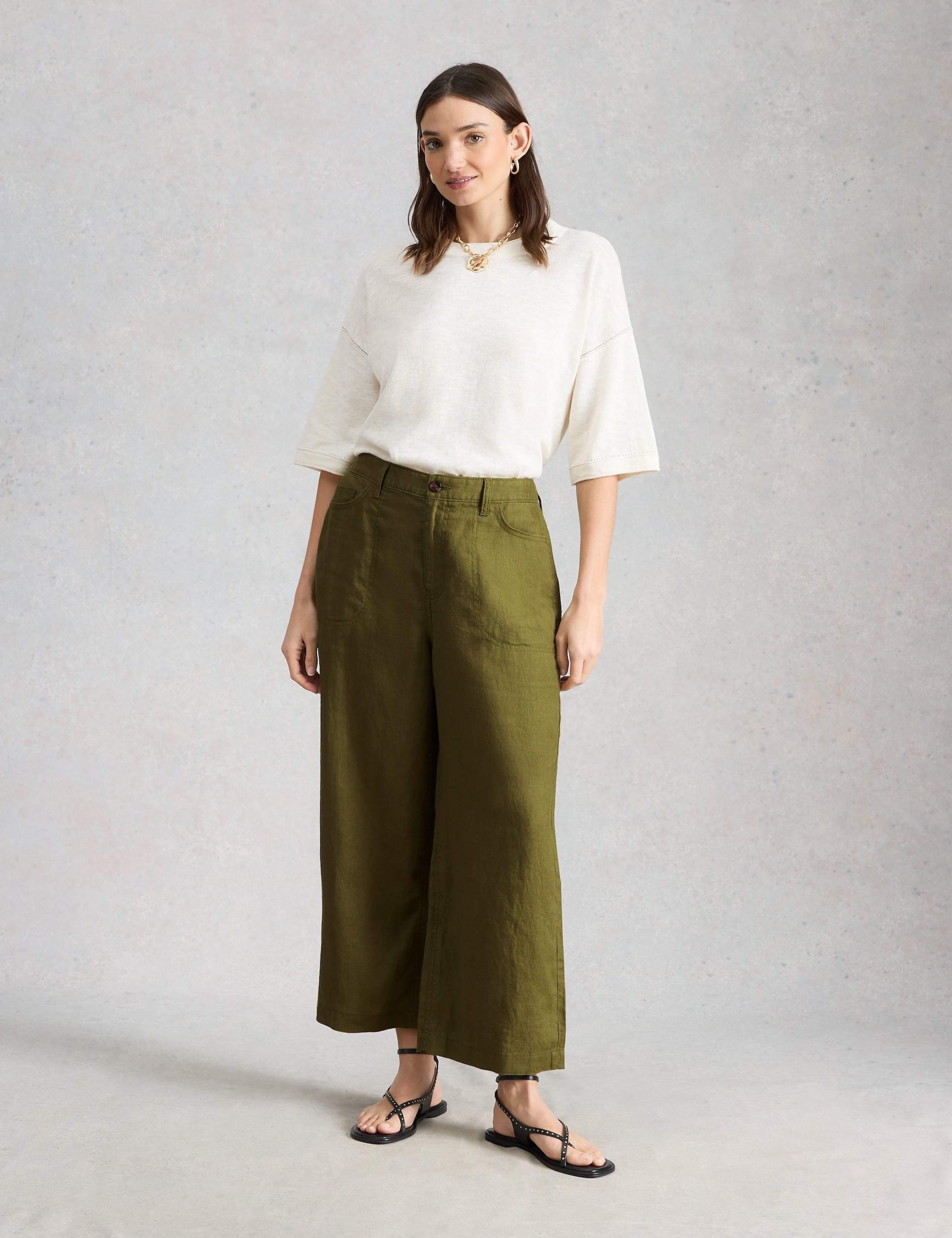 Pure Linen Wide Leg Cropped Trousers
