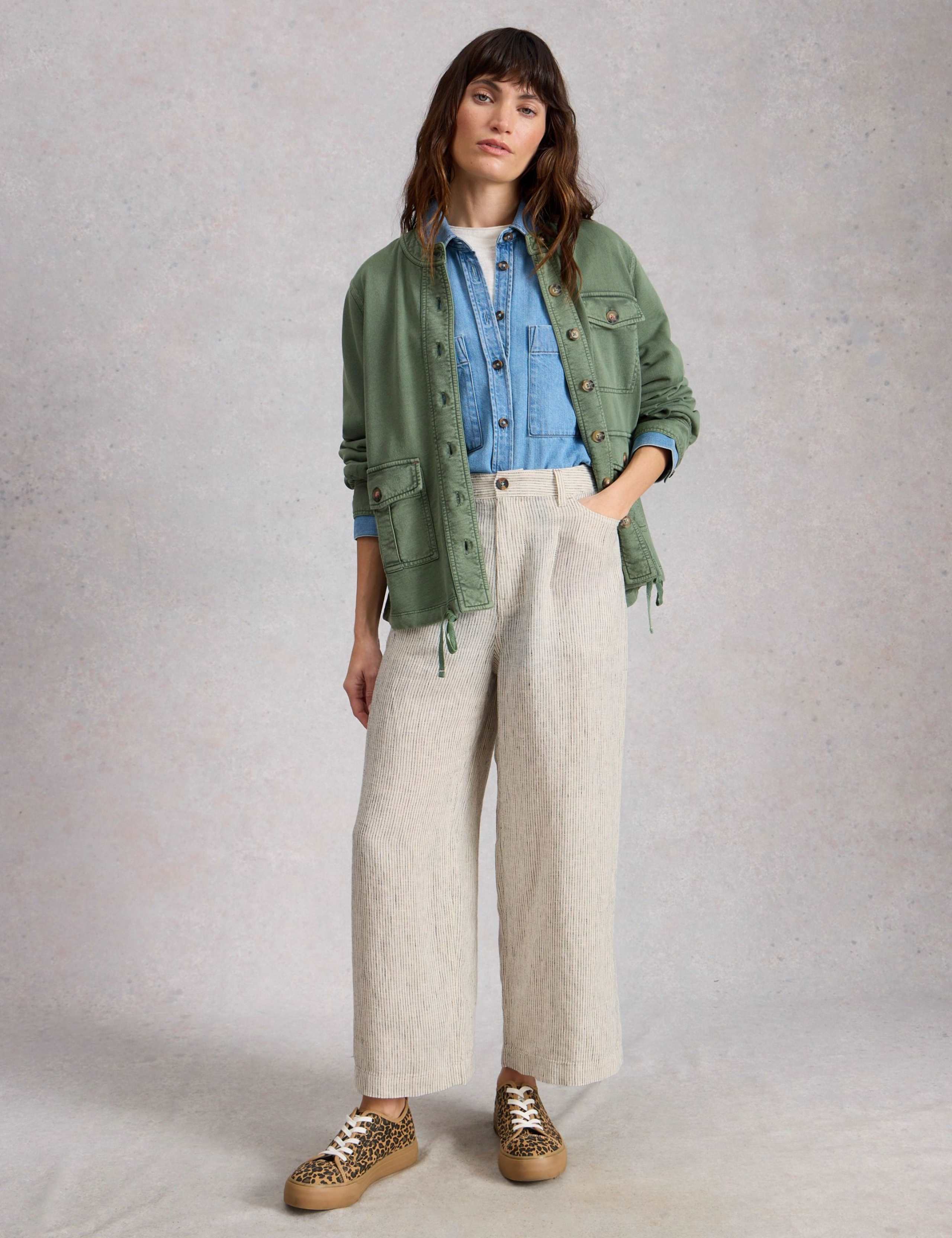 Pure Linen Wide Leg Cropped Trousers