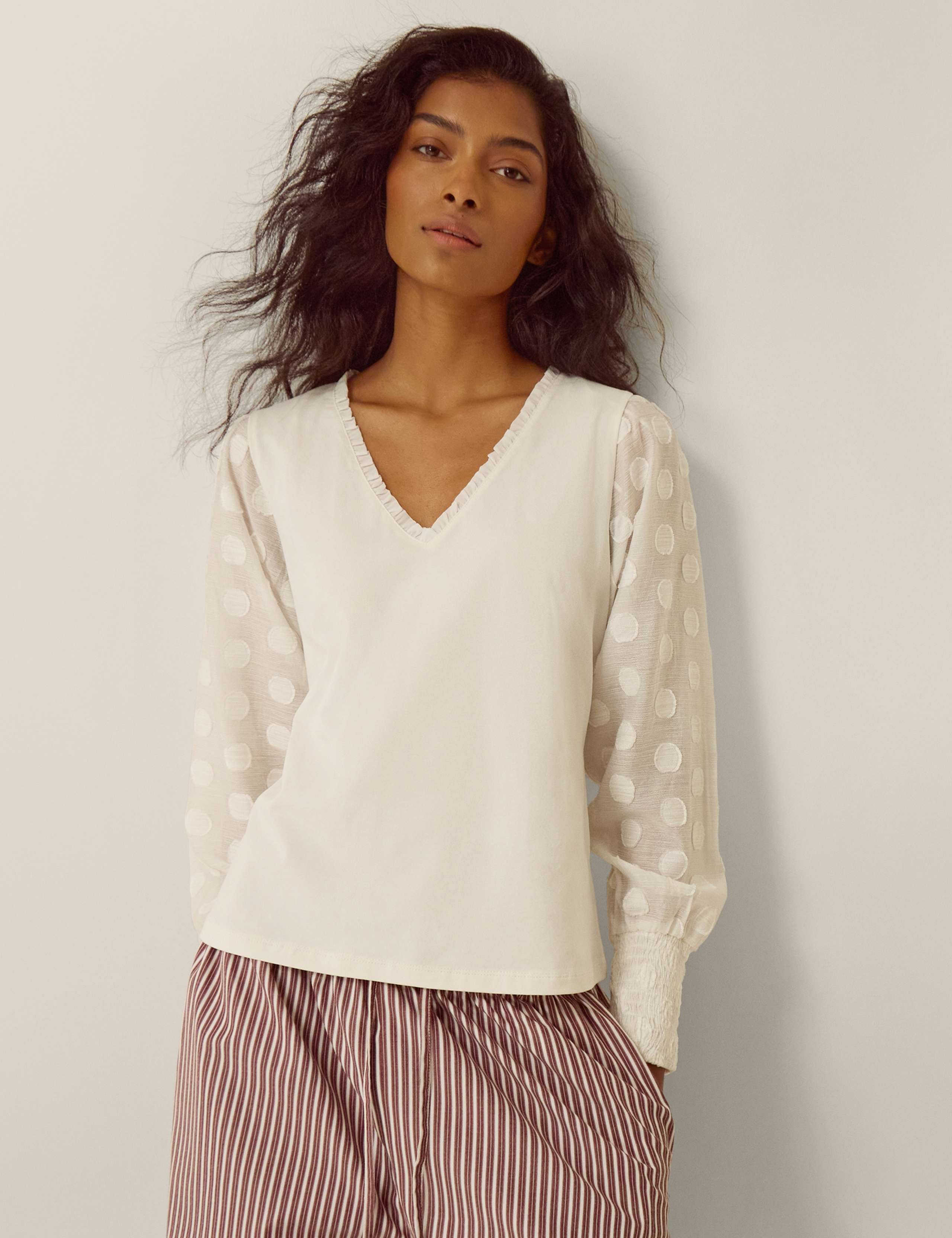 Cotton Rich V-Neck Blouse