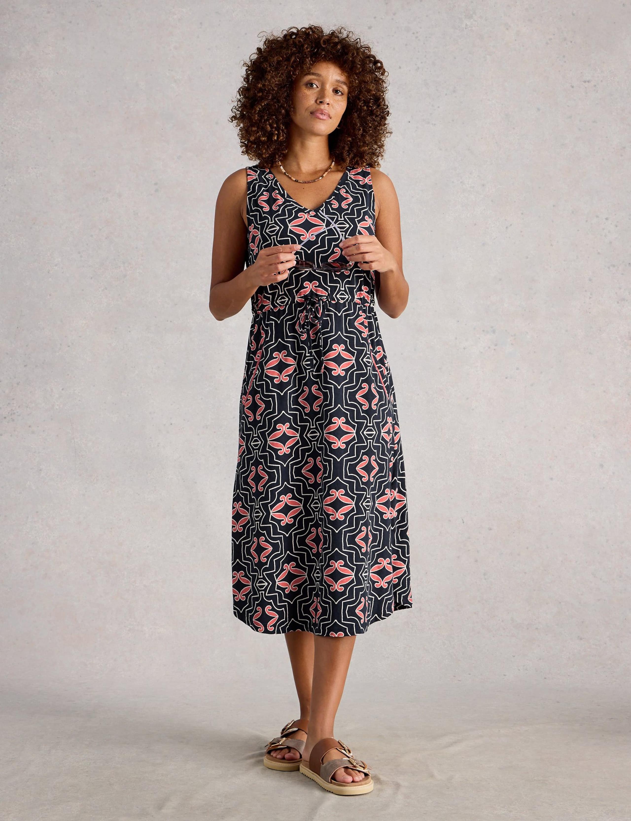 Jersey Printed V-Neck Midi Tea Dress