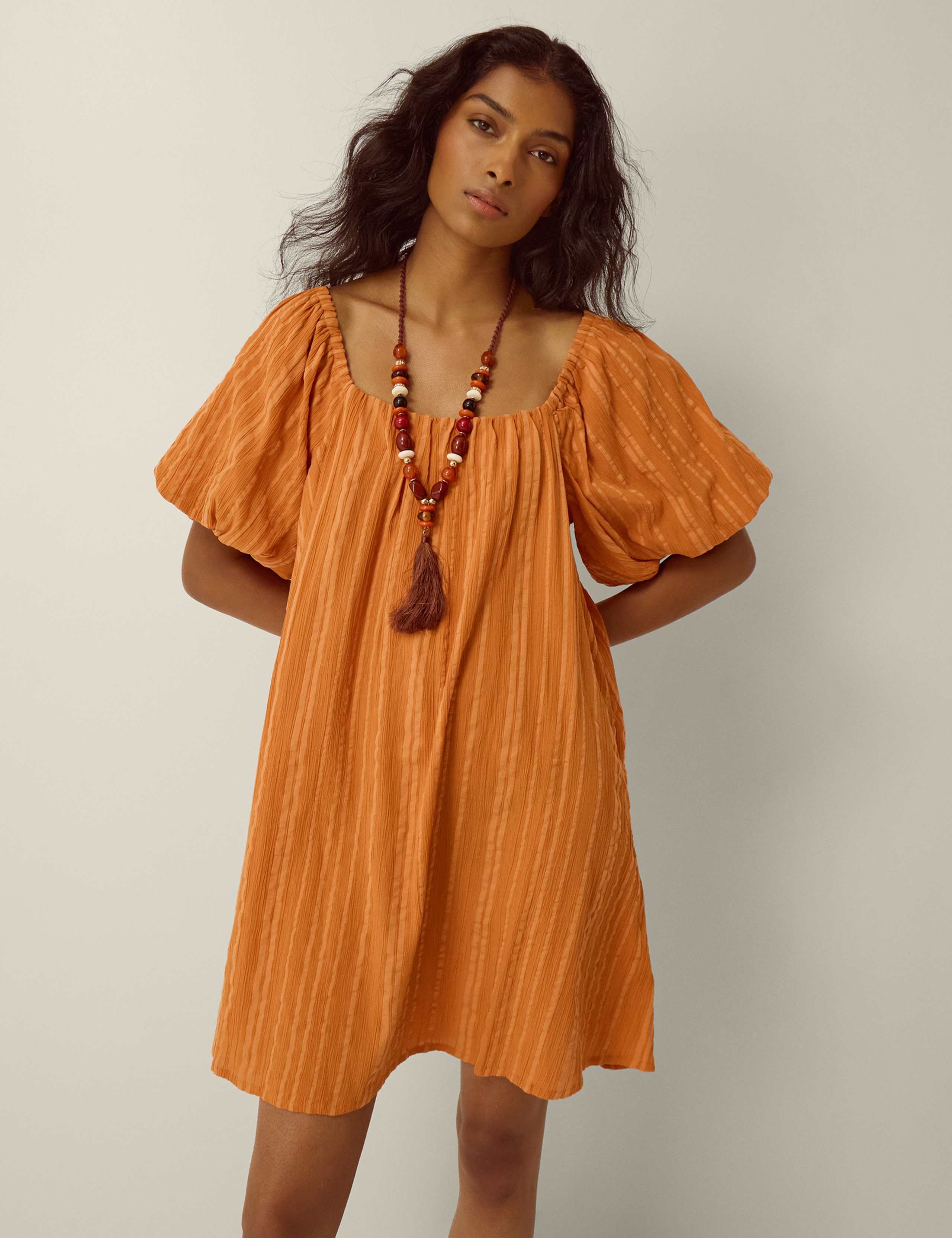 Pure Cotton Scoop Neck Midi Smock Dress