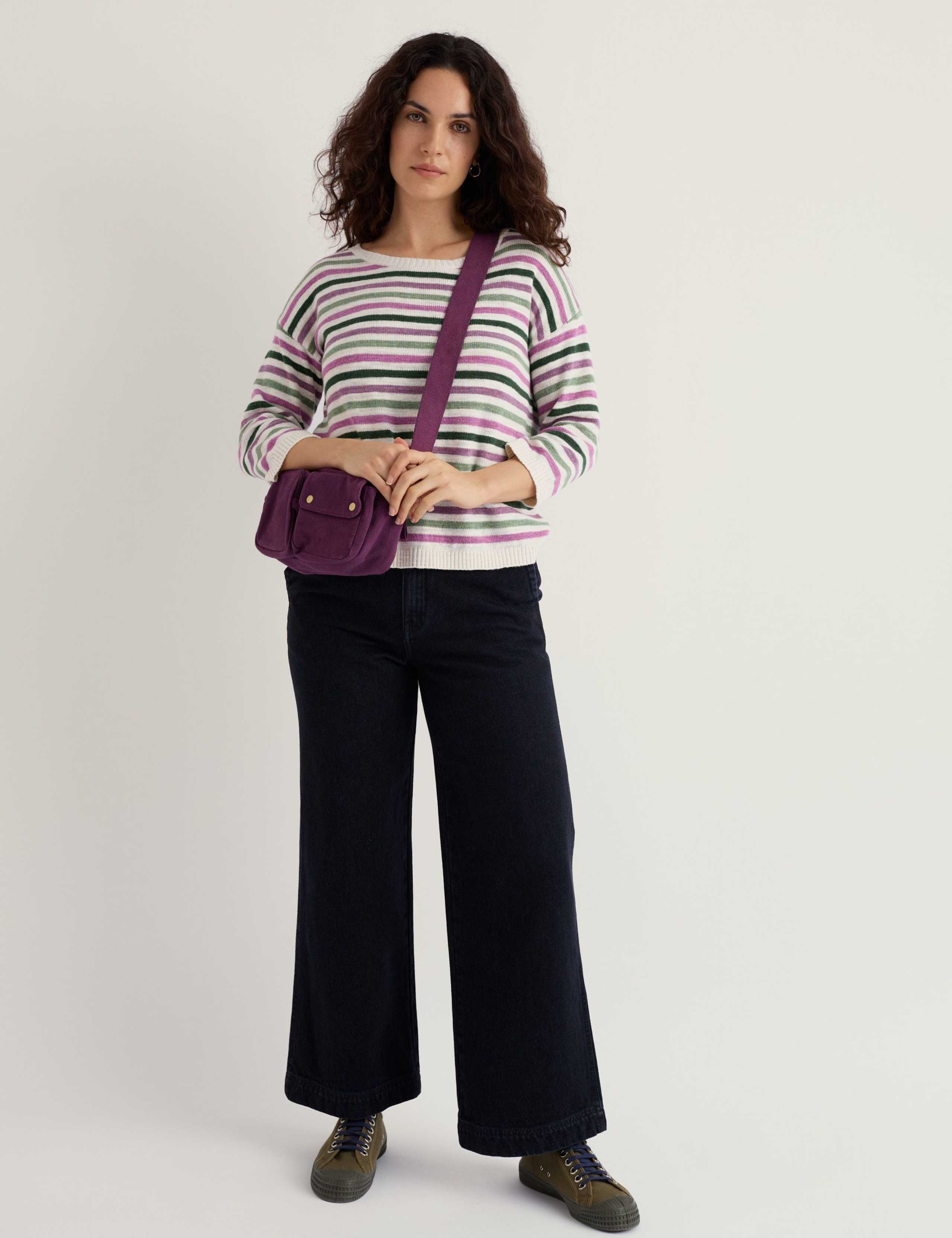 Cotton Rich Striped Jumper With Linen