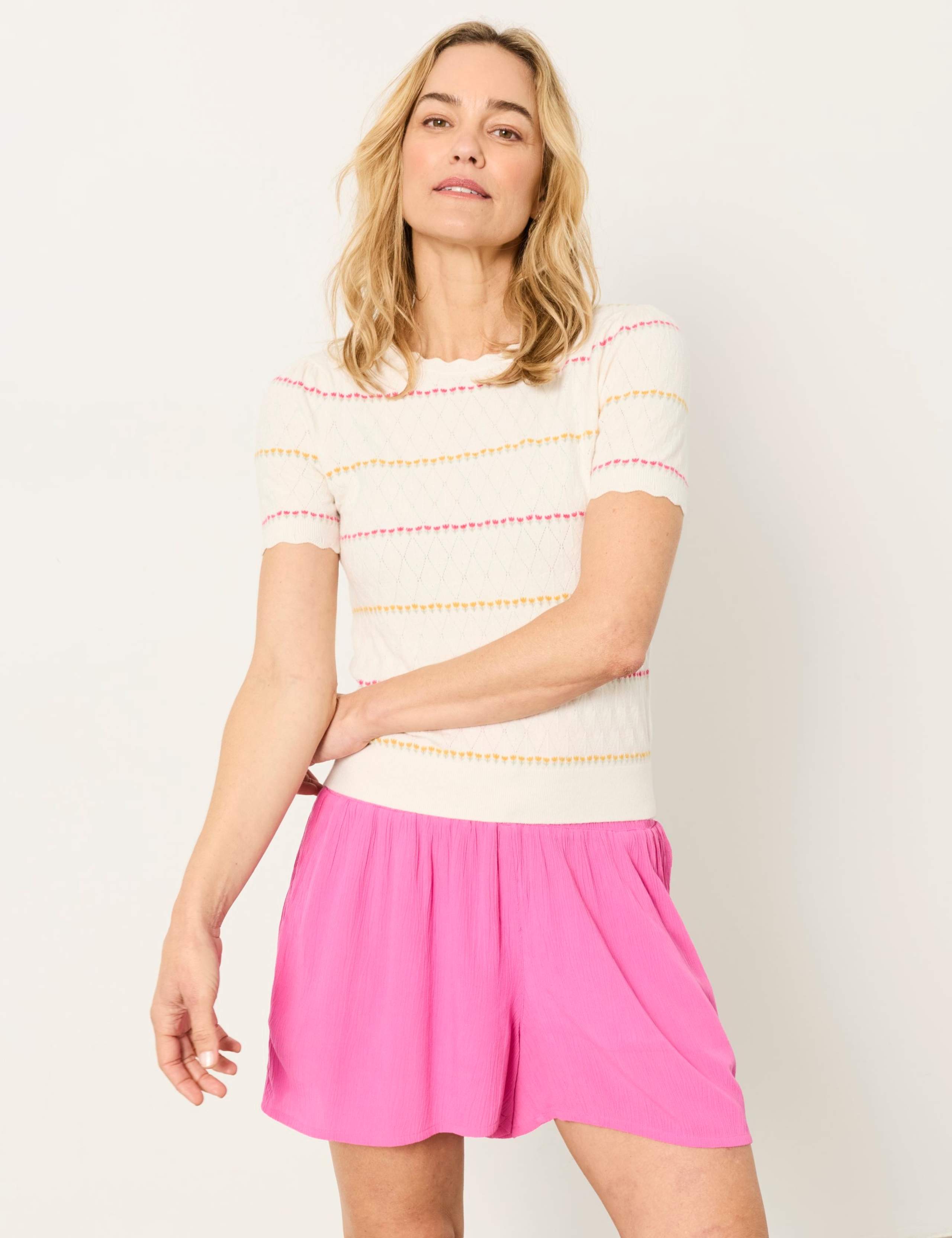 Cotton Blend Striped Knitted T-Shirt