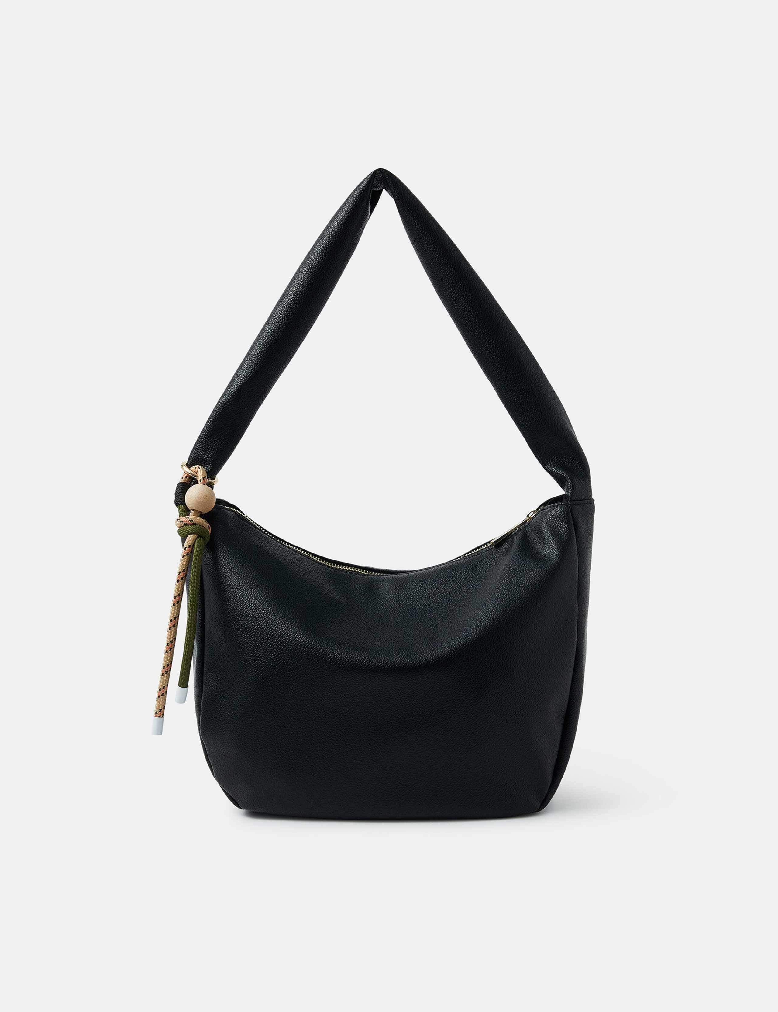 Soft Faux Leather Charm Detail Shoulder Bag