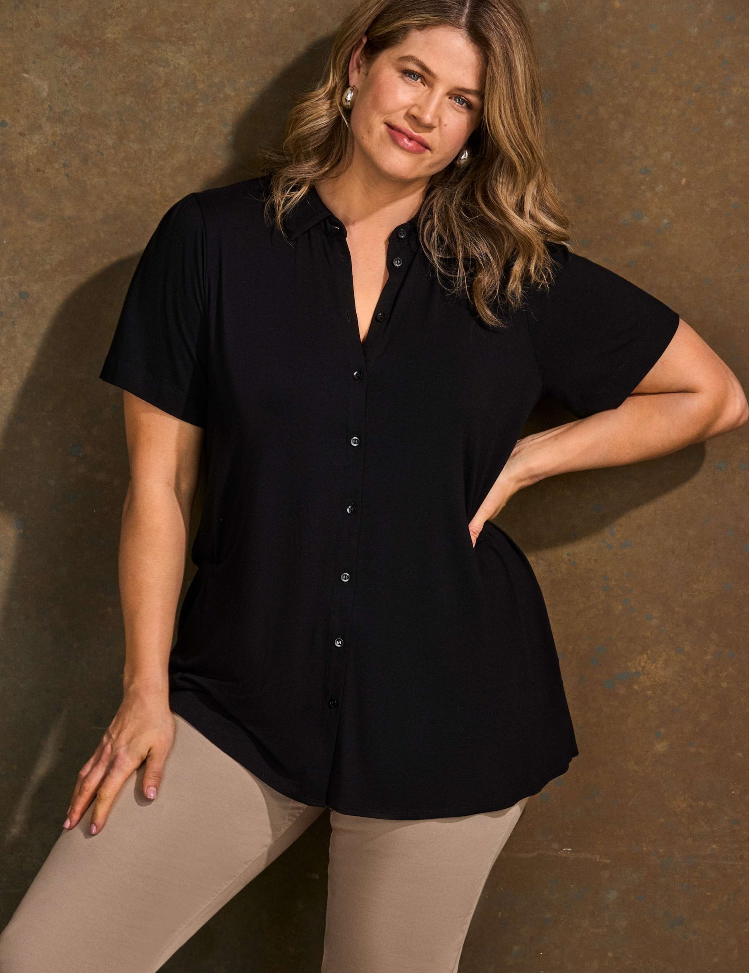 Jersey Collared Button Through Top