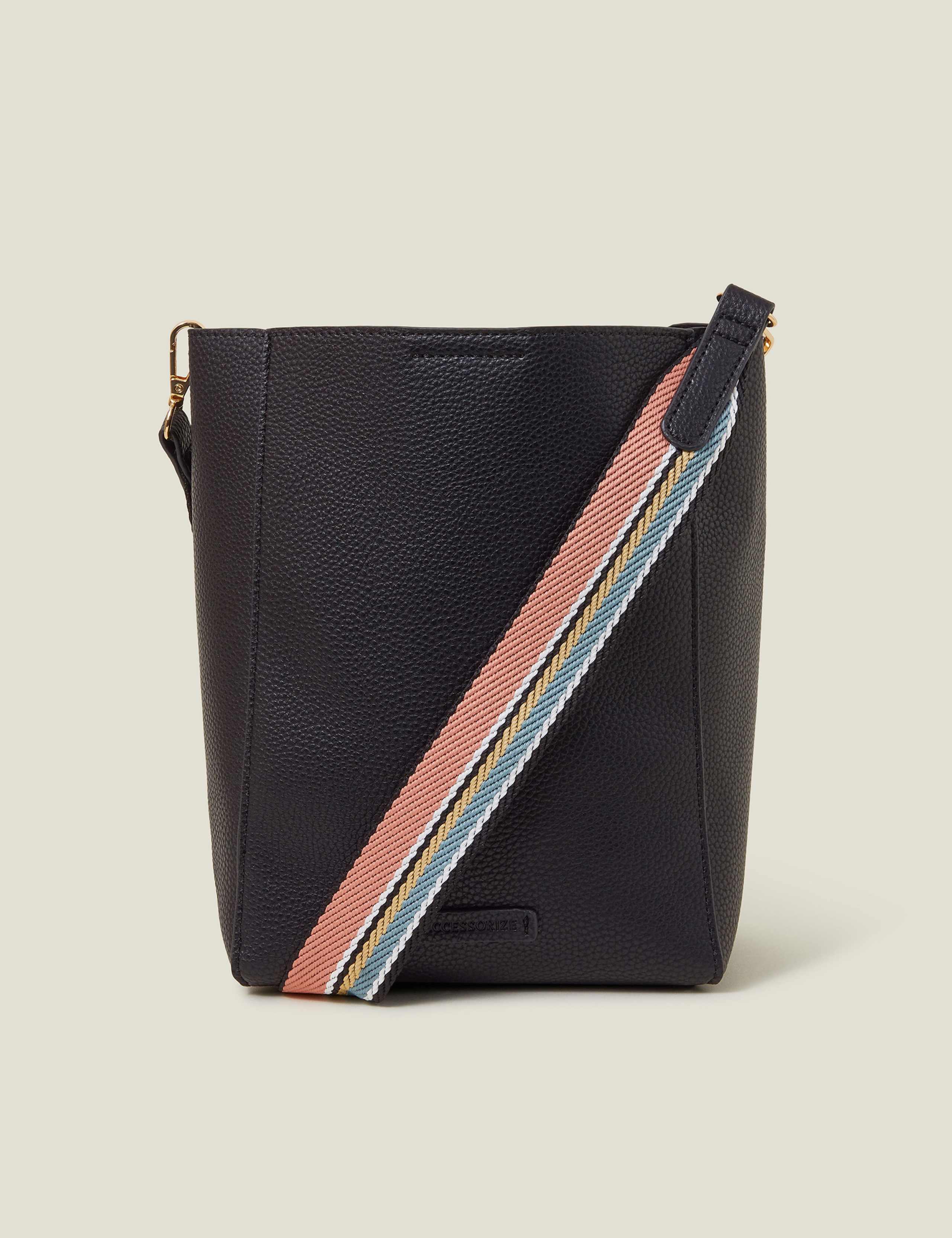 Faux Leather Webbing Strap Bucket Bag