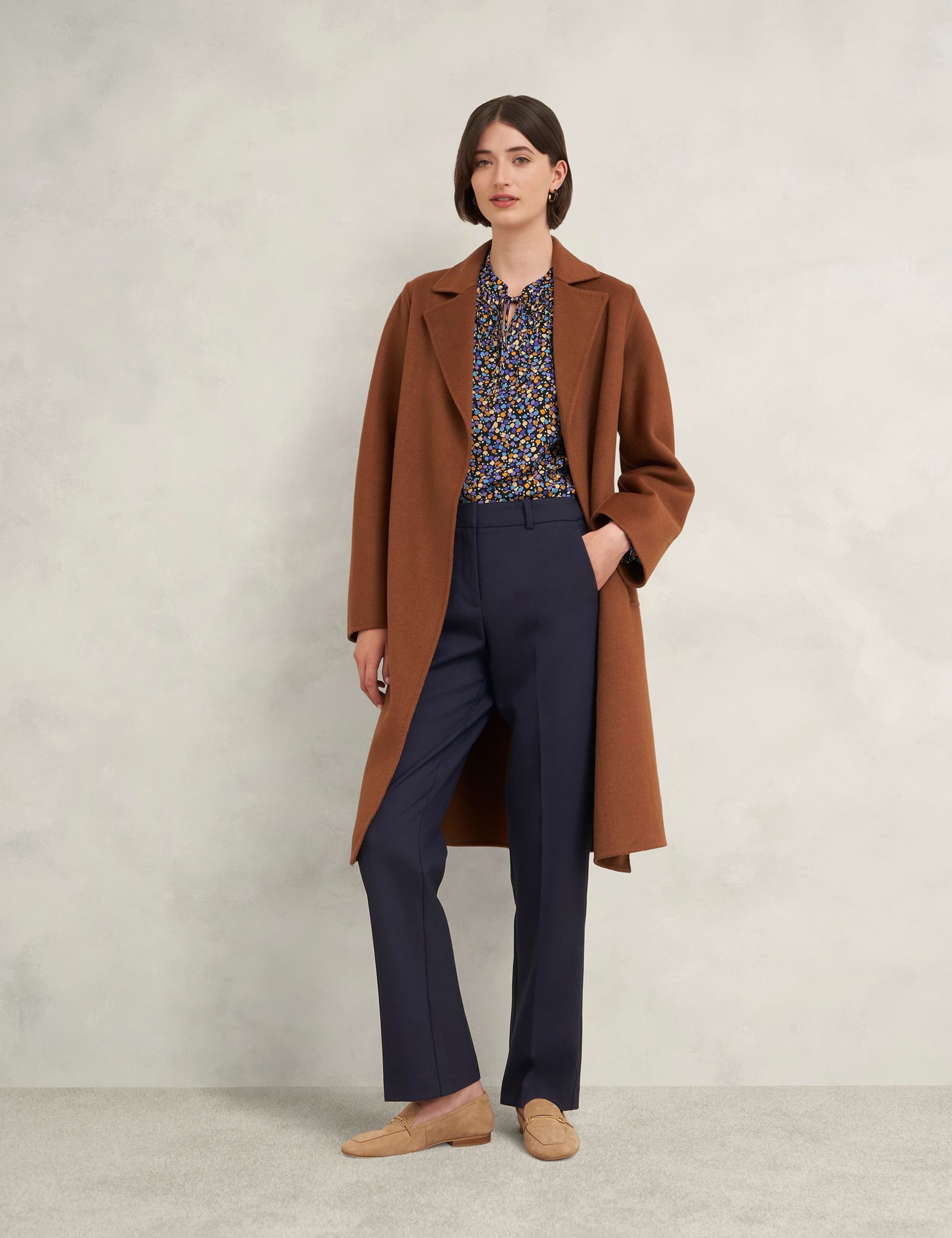 Wool Blend Straight Leg Trousers