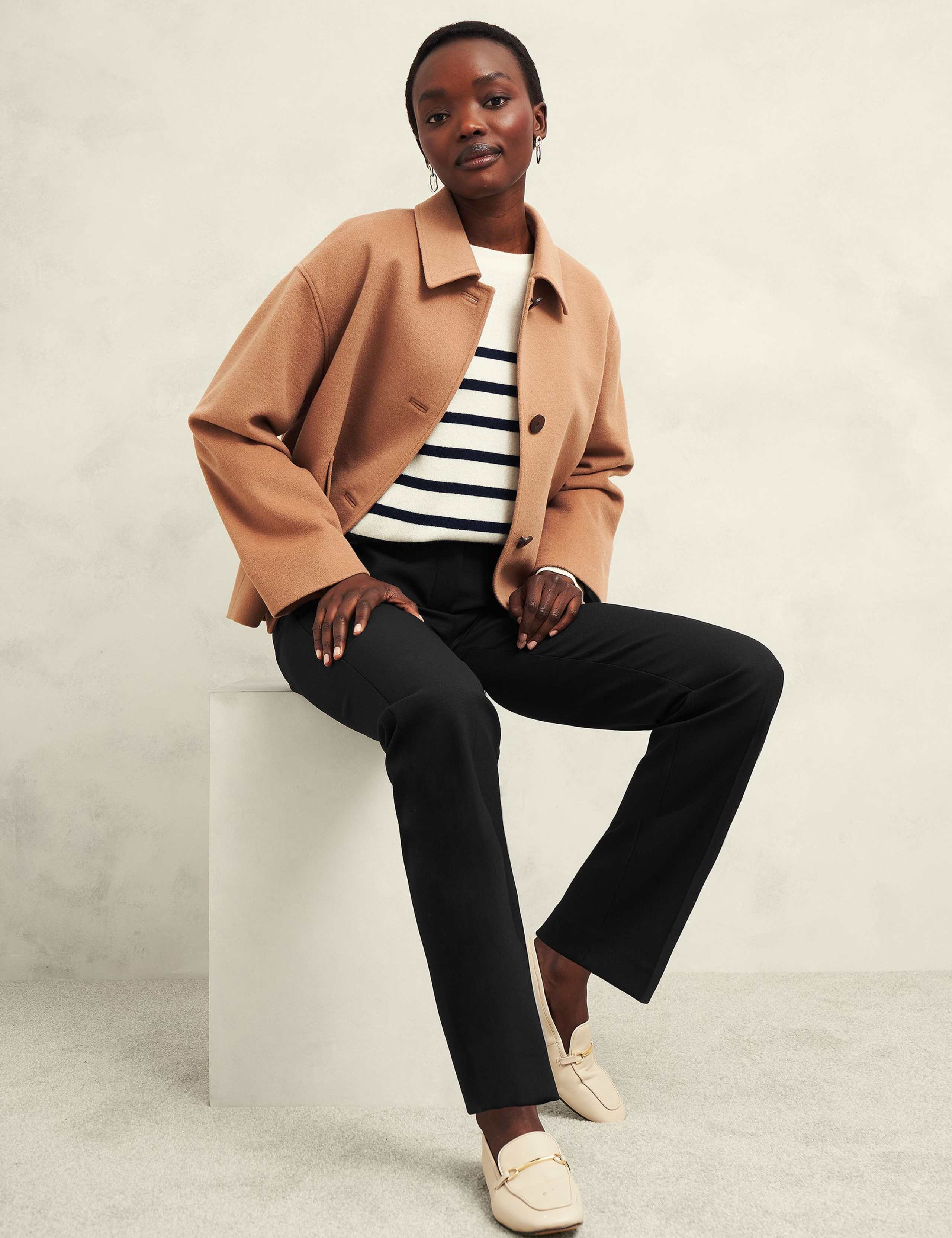 Wool Blend Straight Leg Trousers