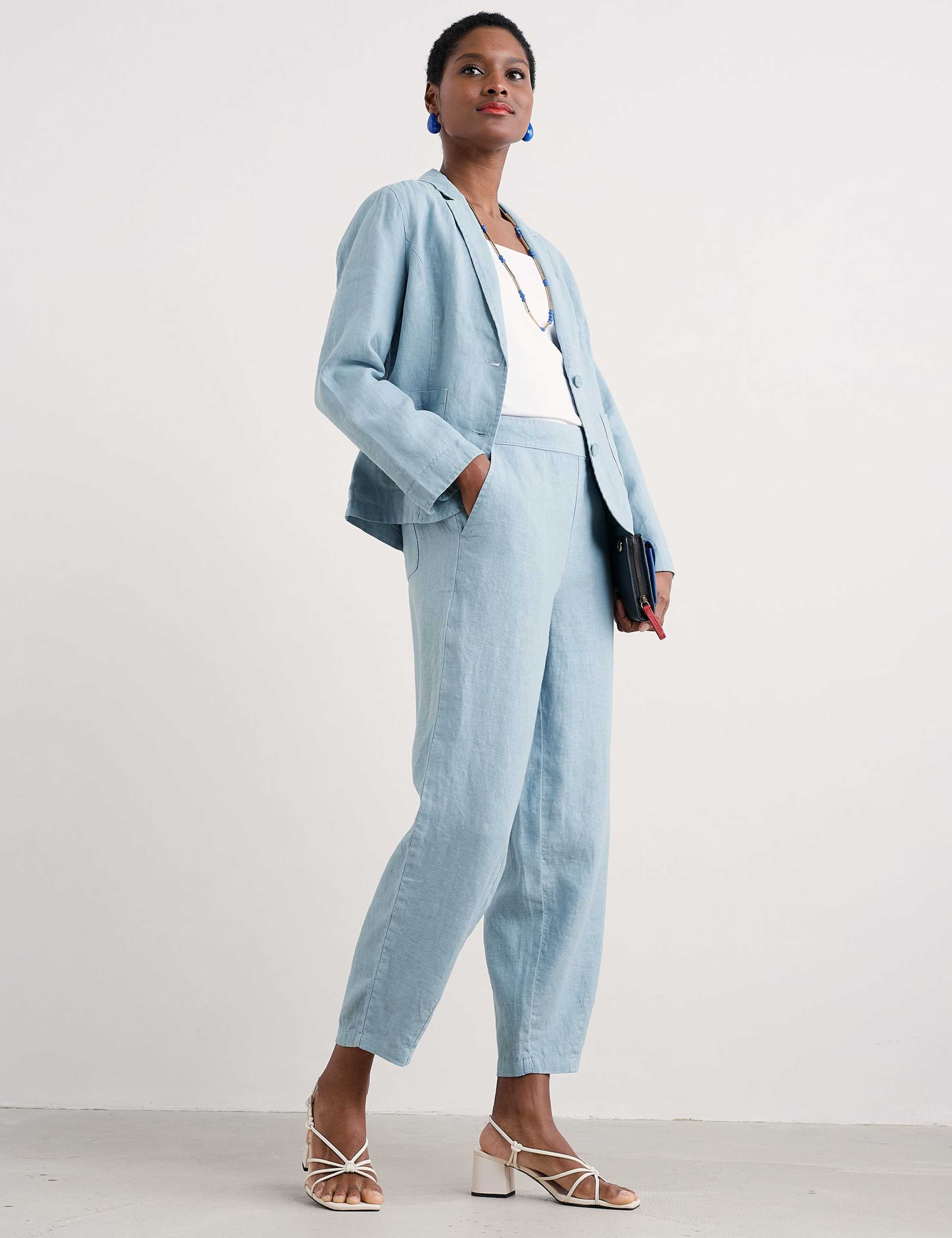 Pure Linen Tapered Ankle Grazer Trousers