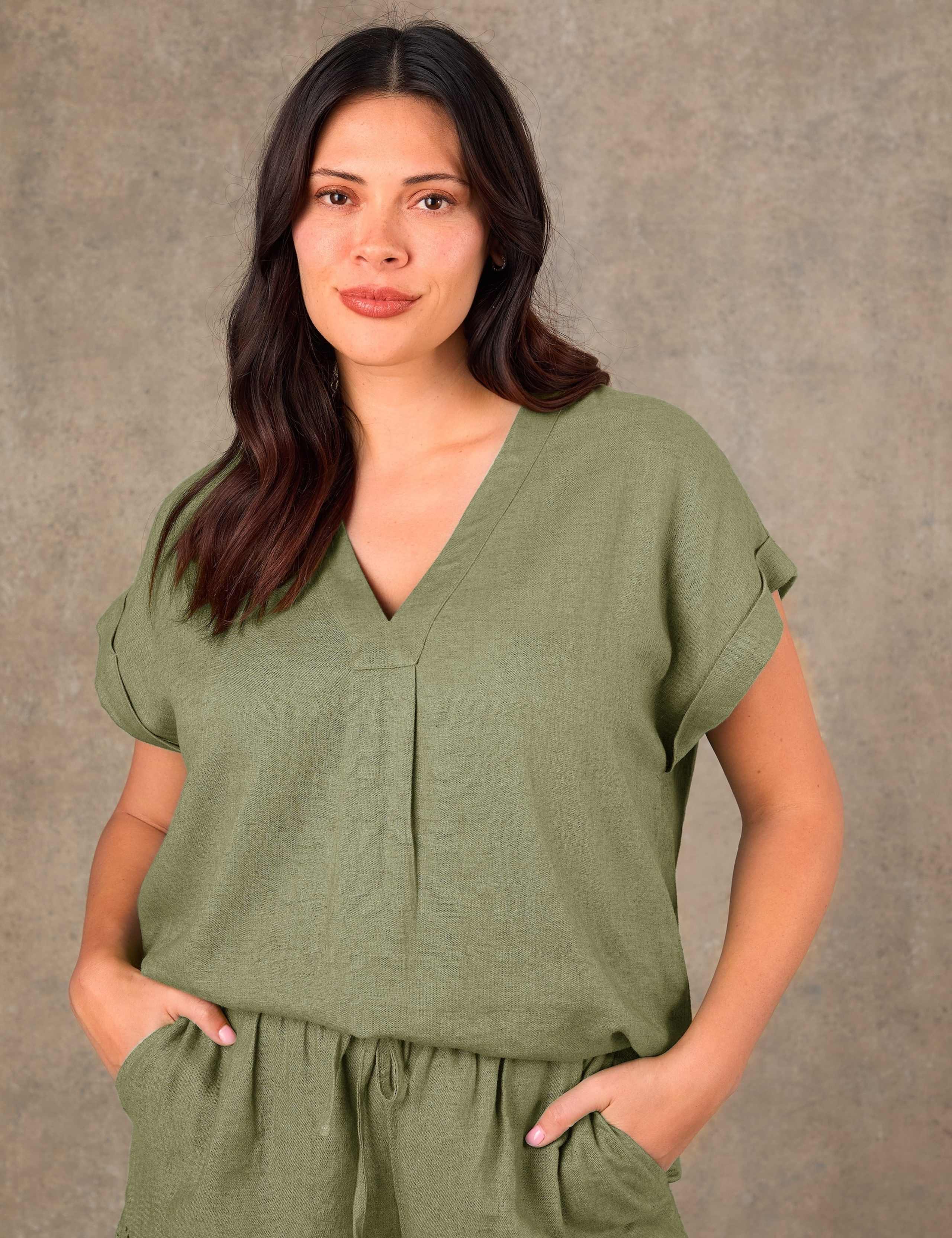 Linen Blend V-Neck Top
