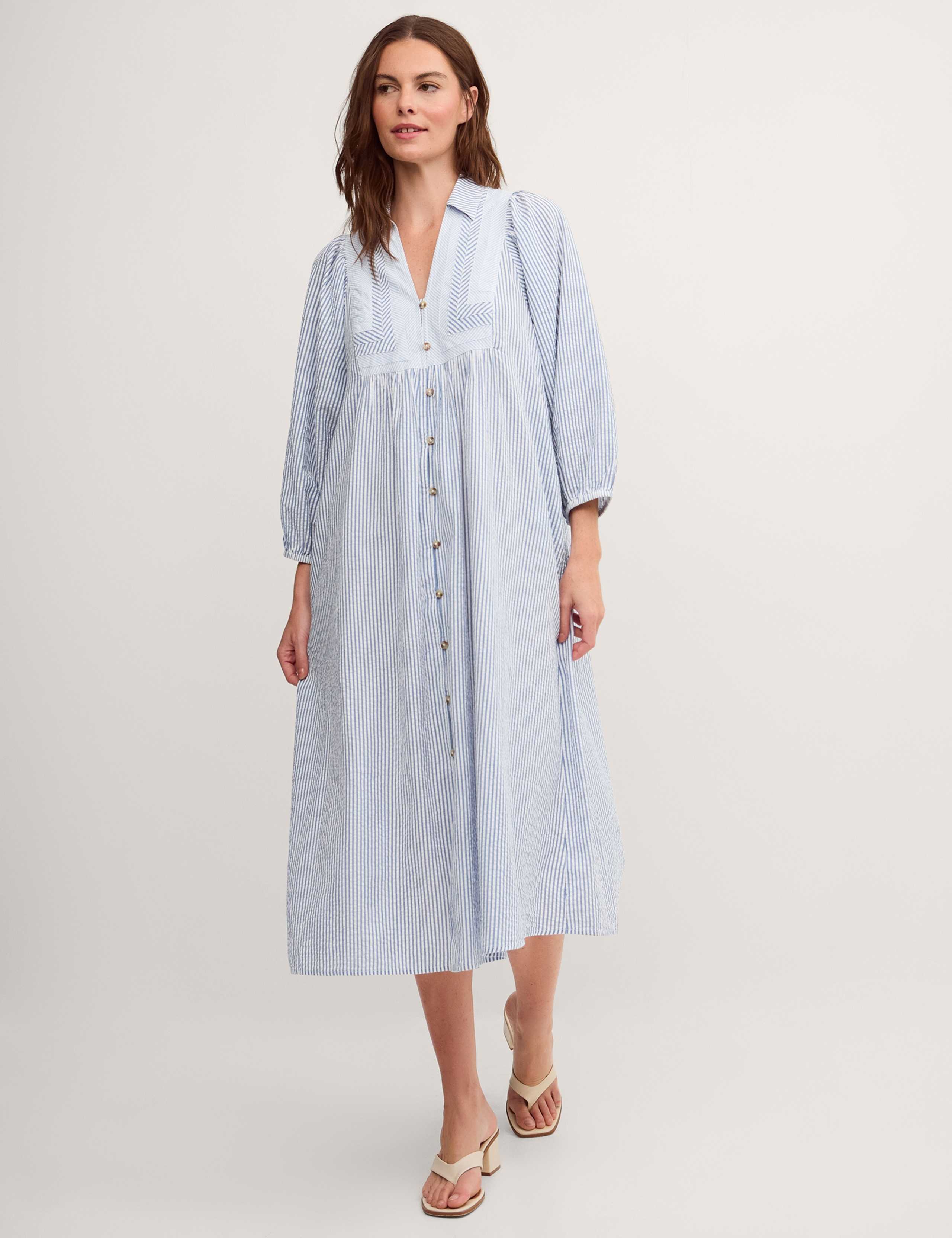 Pure Cotton Striped Midi Smock Dress