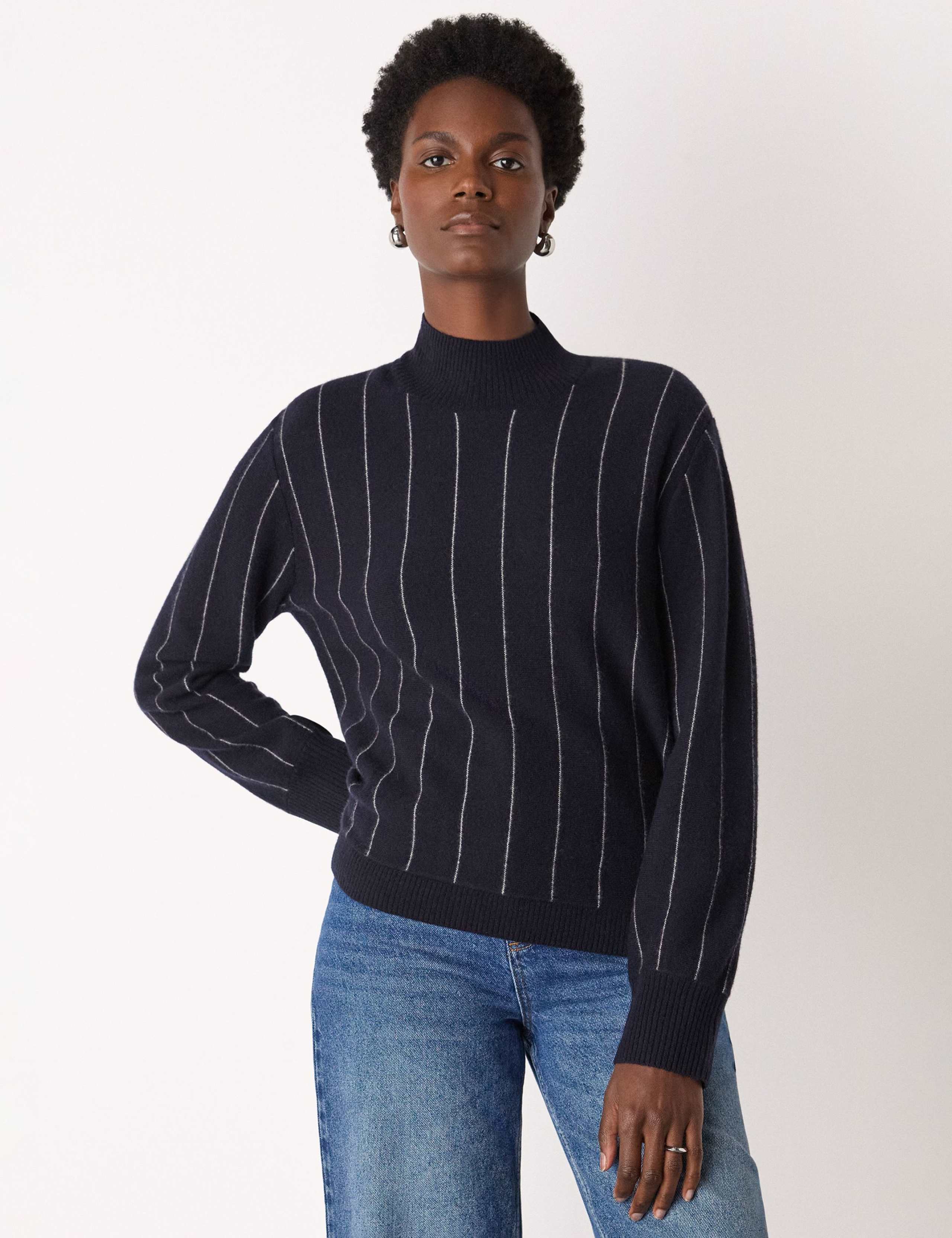 Pure Wool Striped Funnel Neck Jumper