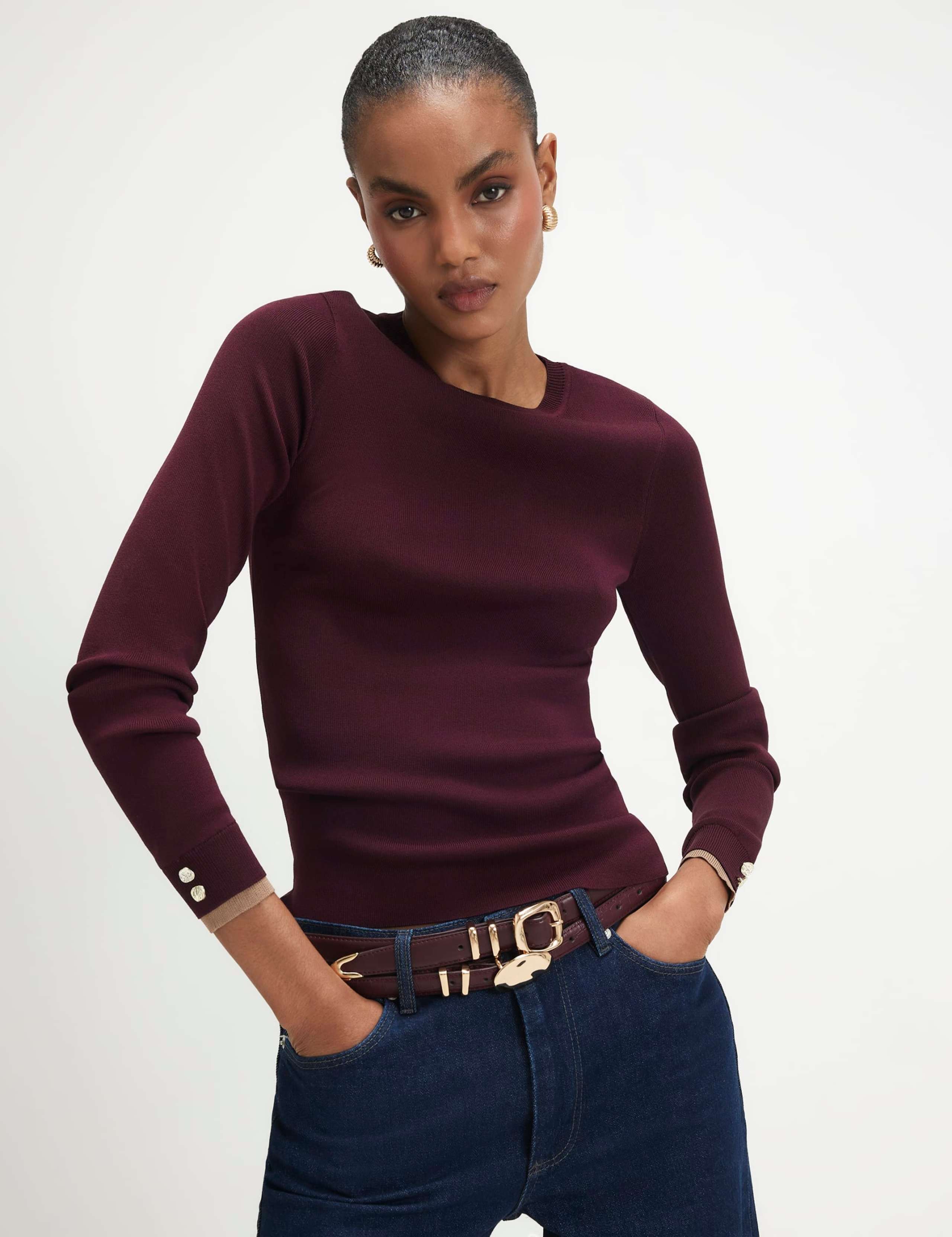 Ribbed Button Detail Knitted Top