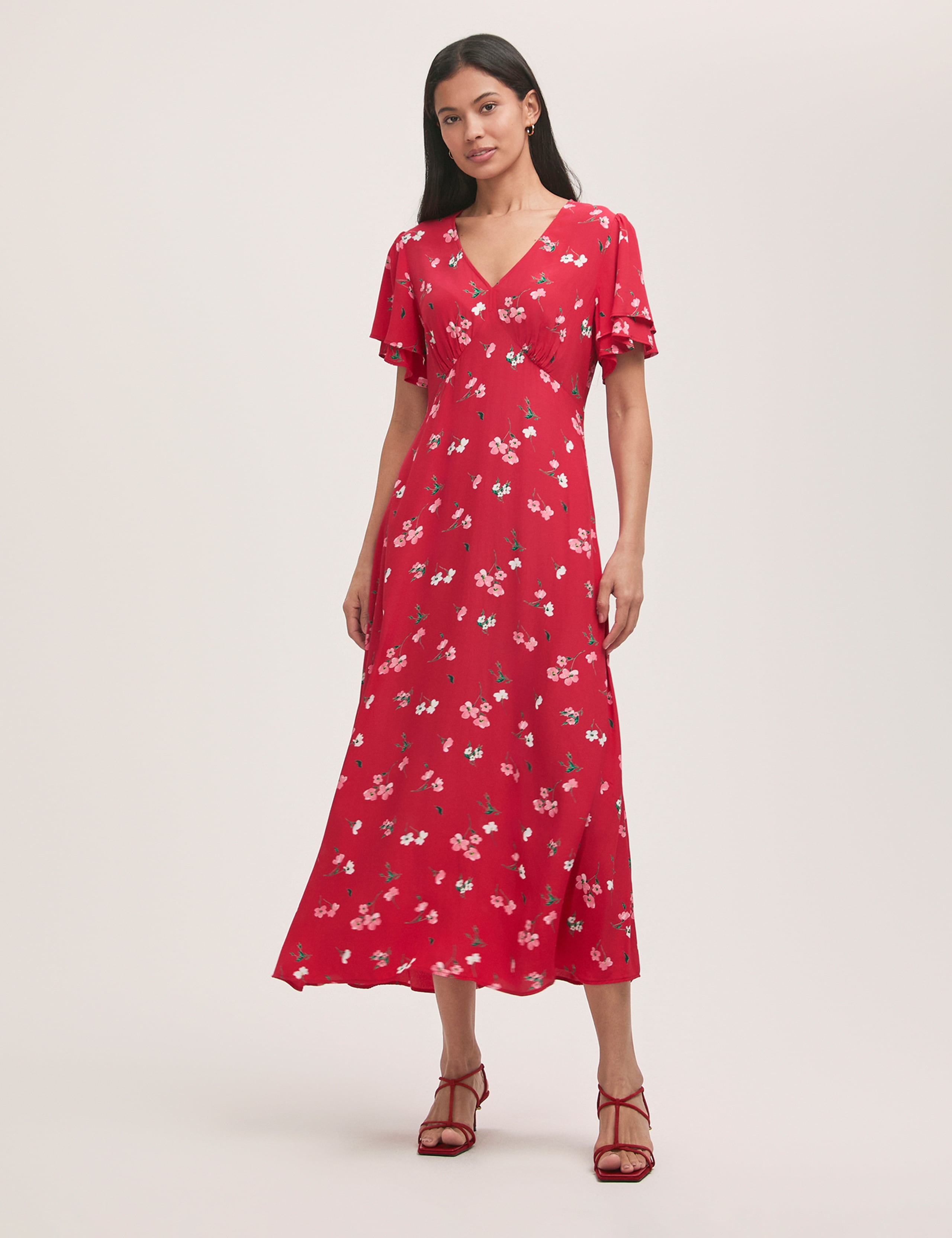 Ditsy Floral V-Neck Midi Tea Dress