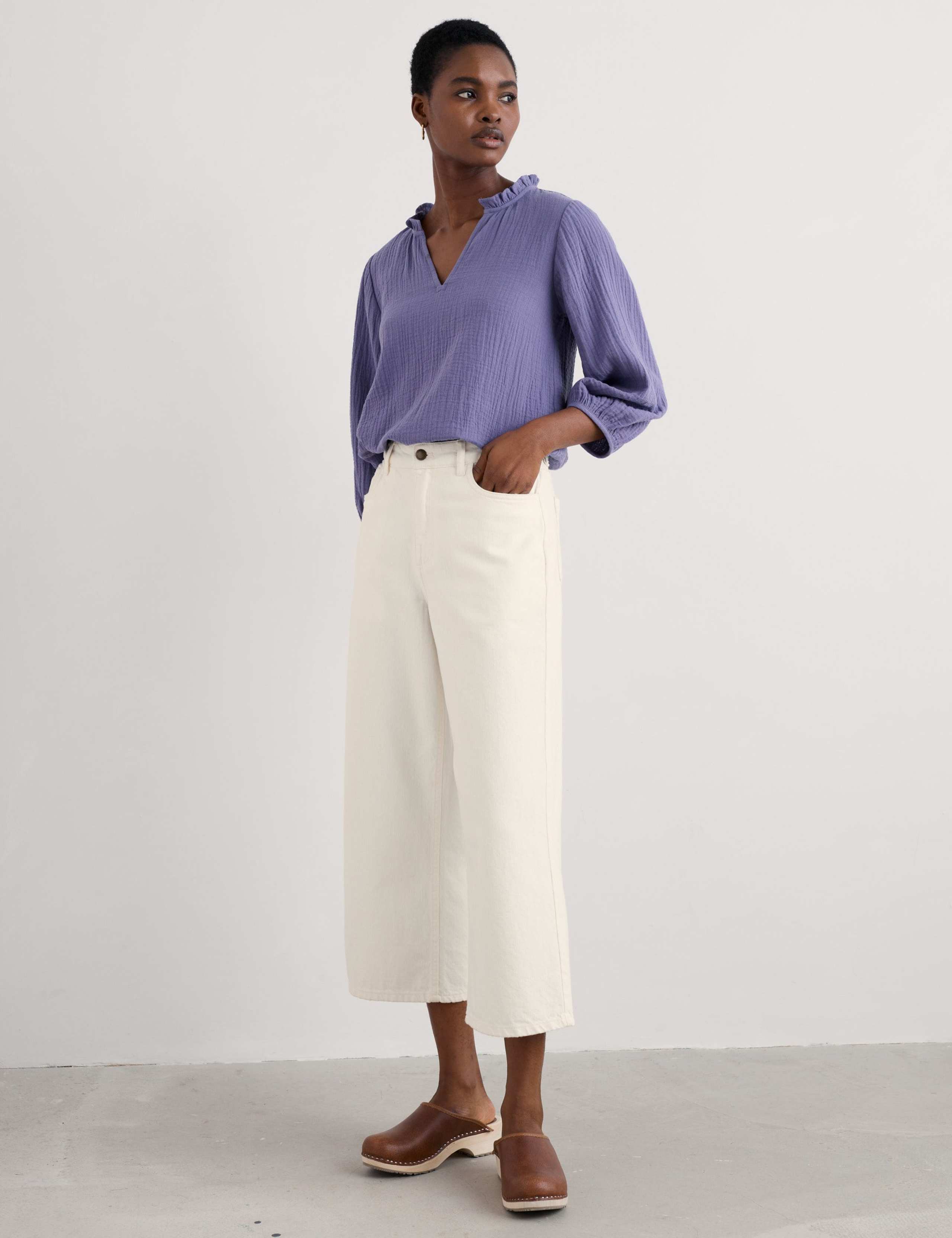 Pure Cotton Textured Notch Neck Top
