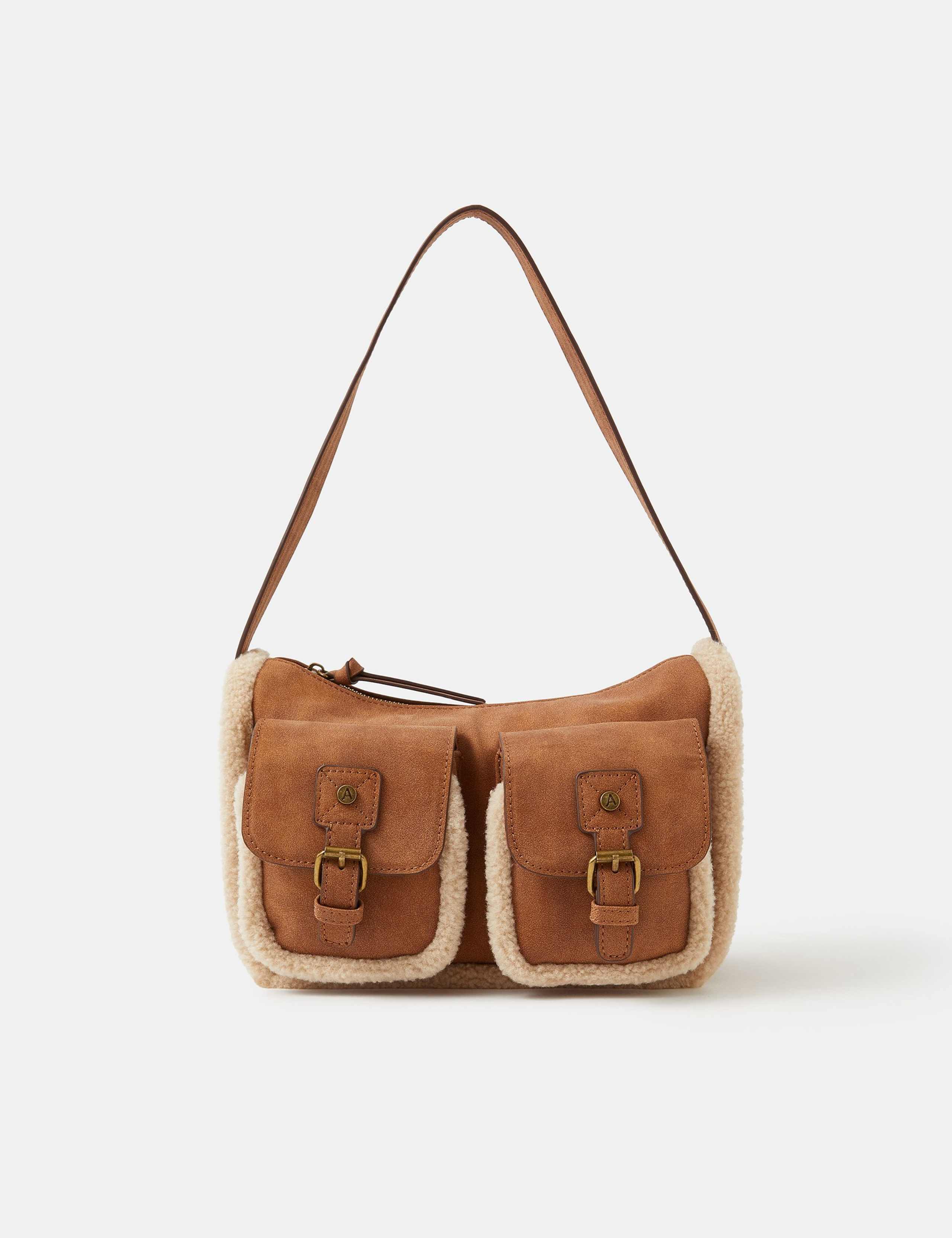 Faux Shearling Utility Shoulder Bag