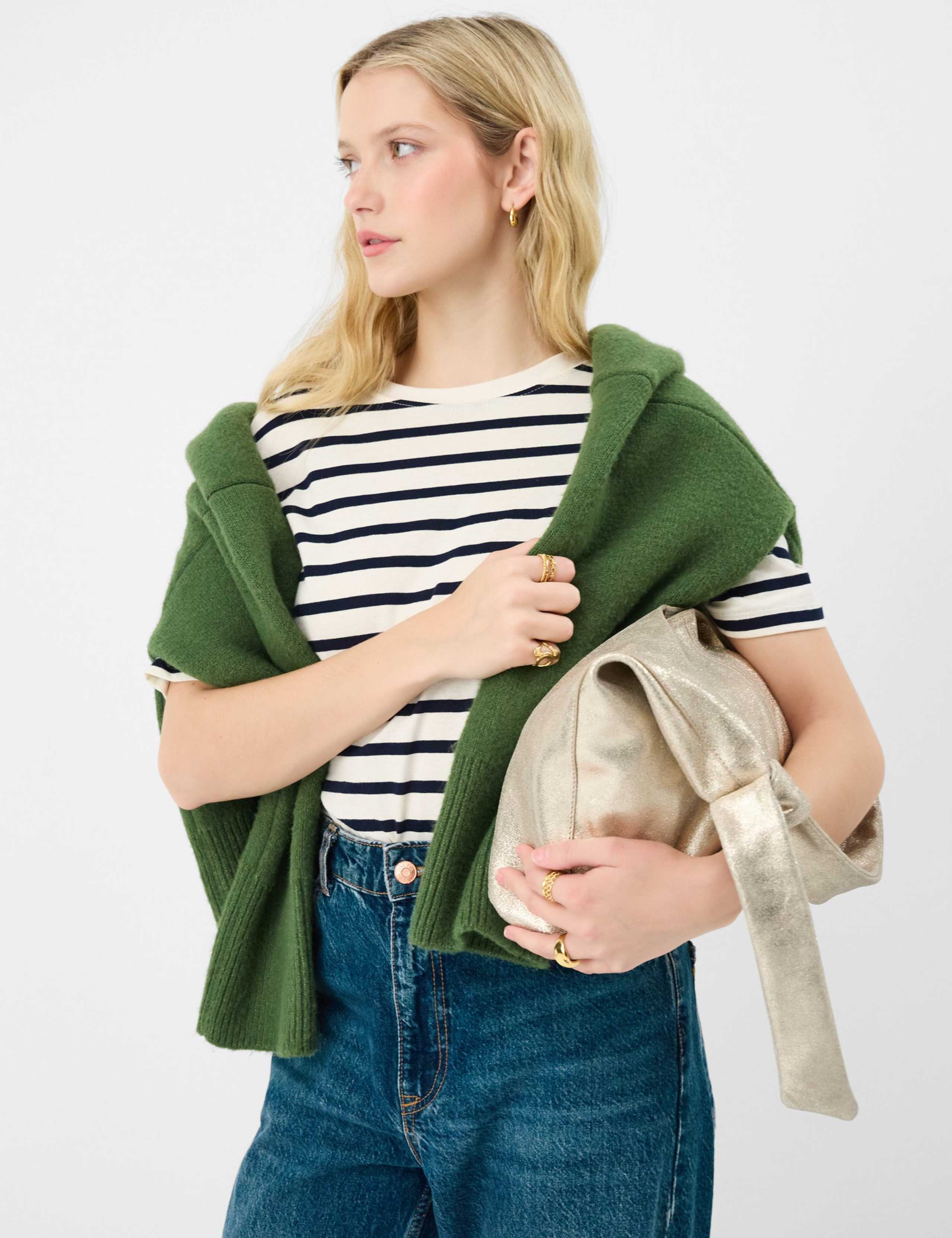 Suede Metallic Knotted Detail Slouch Bag