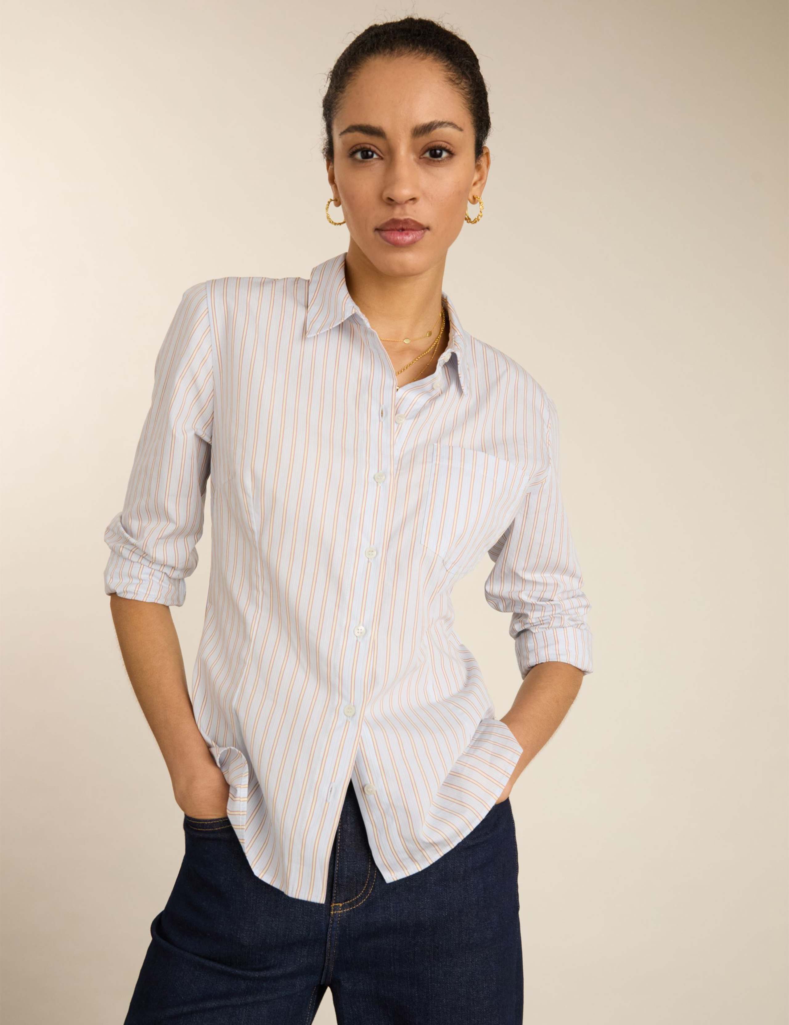 Pure Cotton Striped Waisted Shirt
