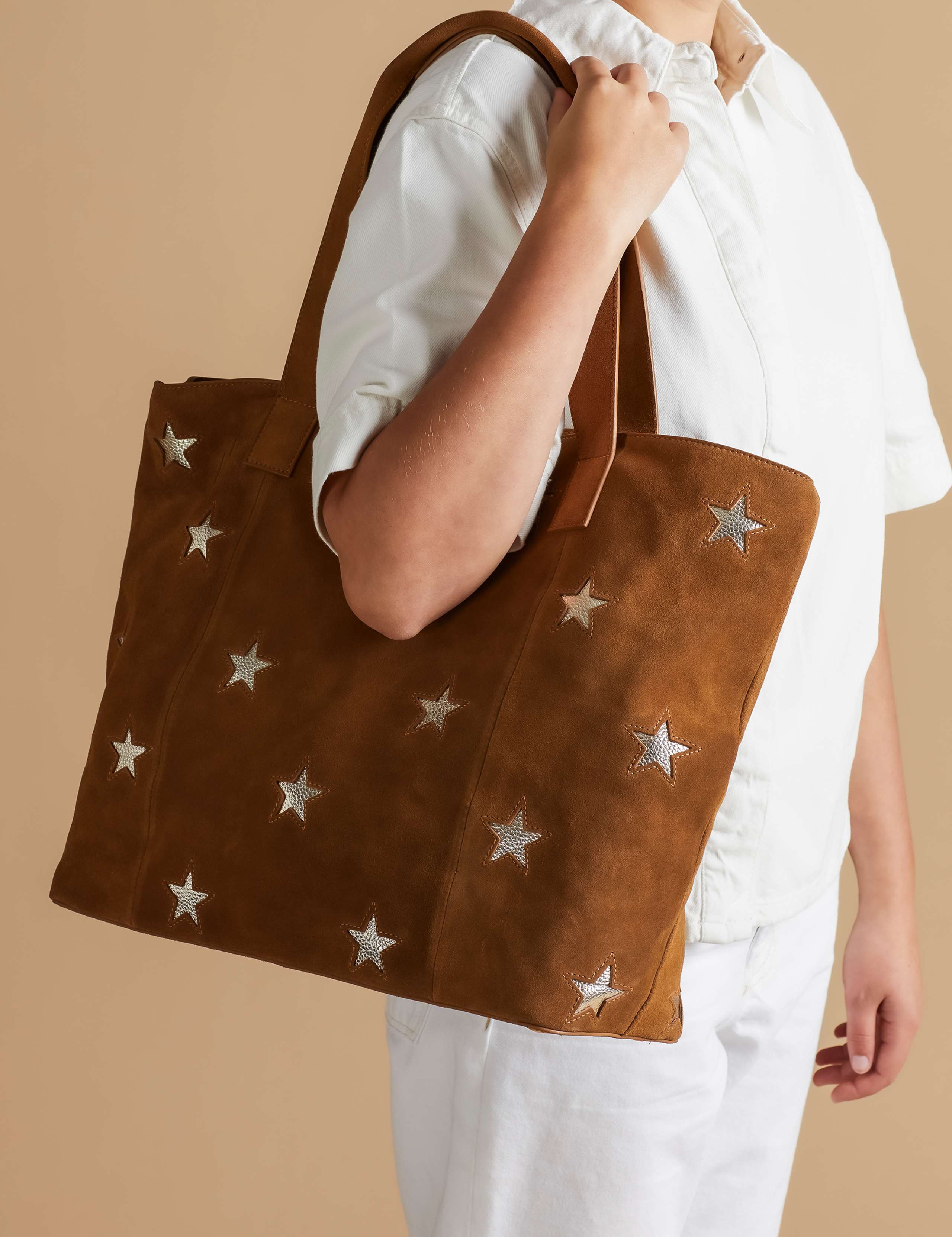 Leather Star Embellished Shoulder Bag