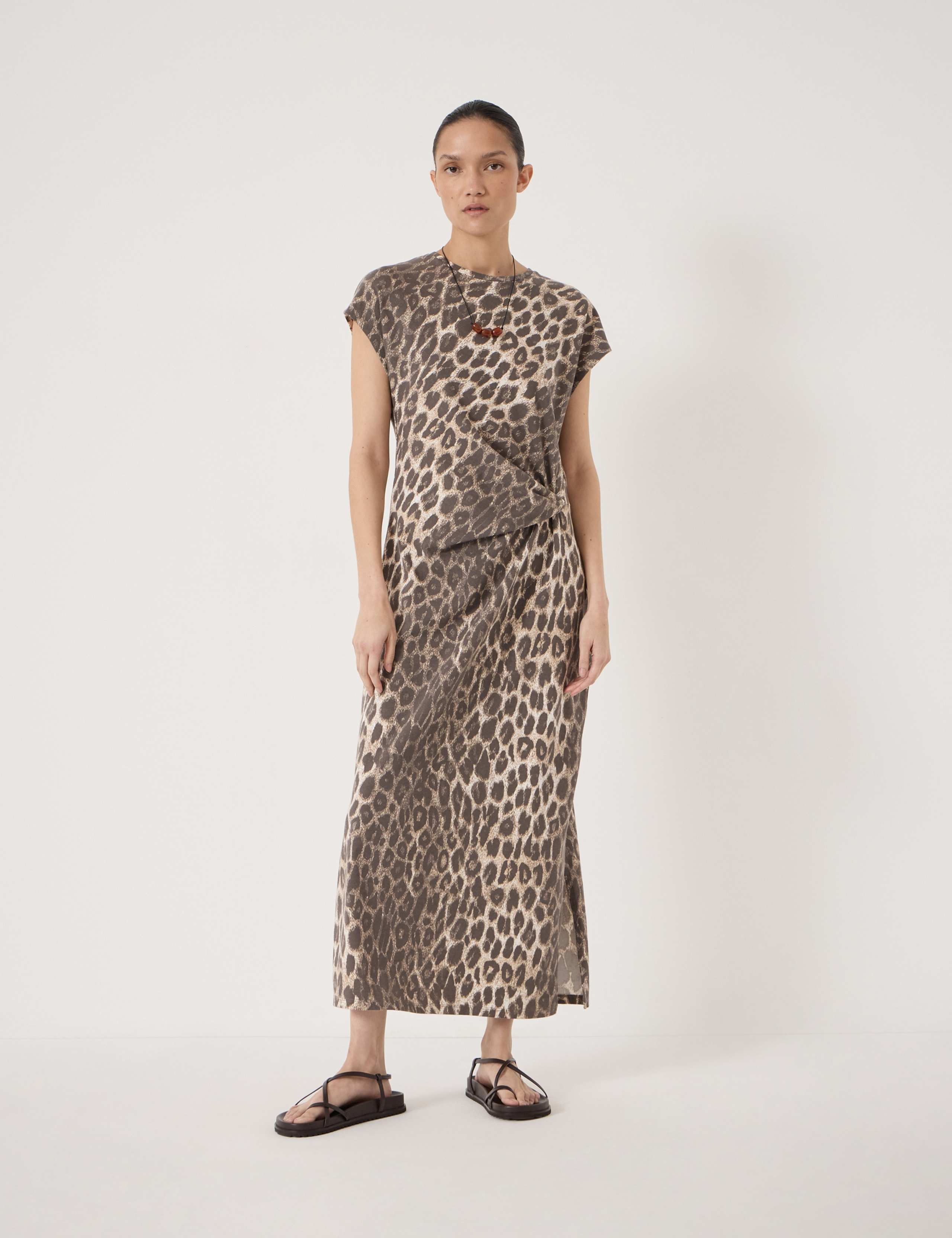 Pure Cotton Leopard Print Midi Column Dress