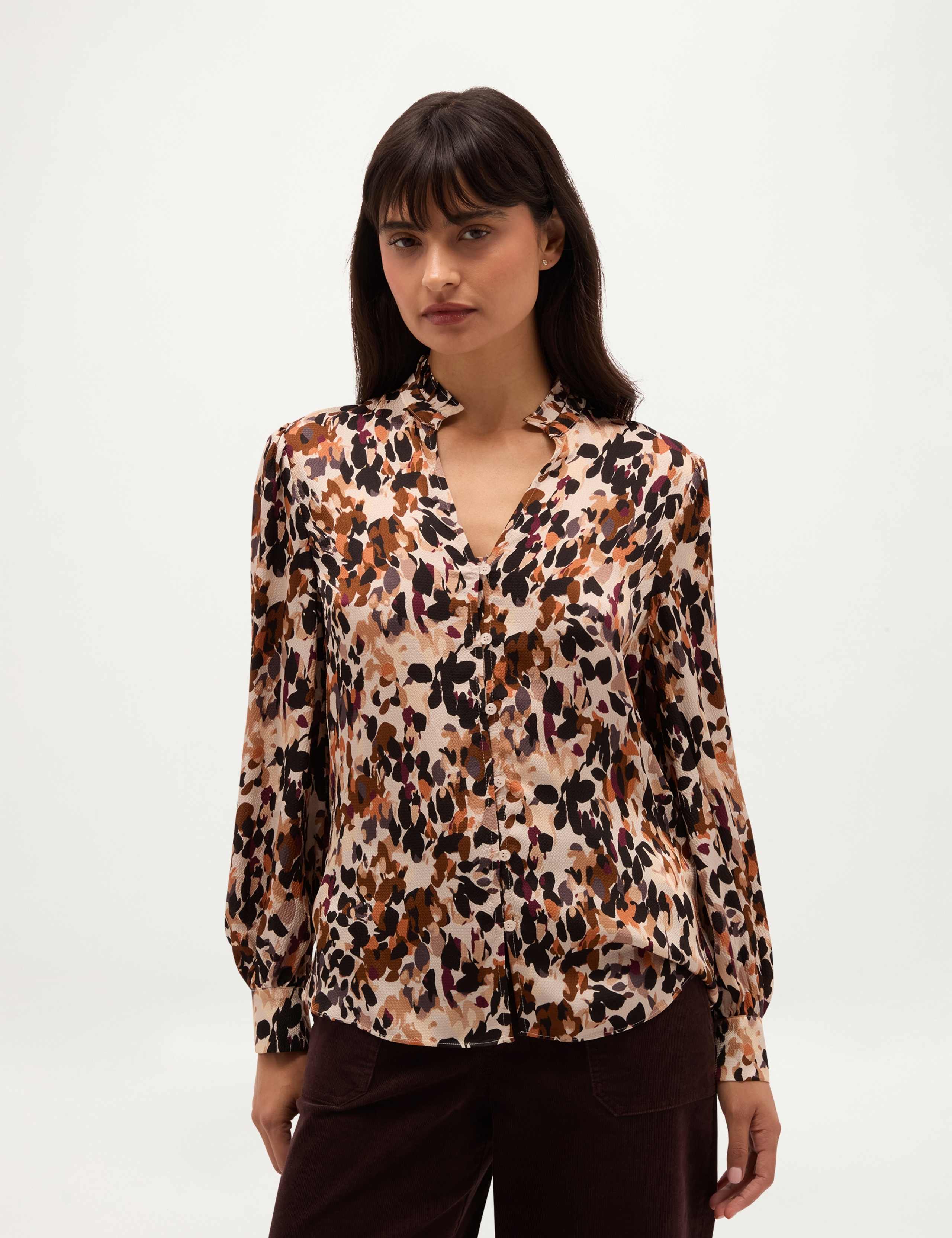 Textured Collared Neck Blouson Sleeve Blouse